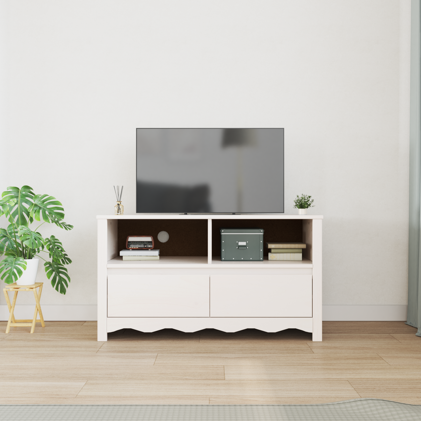 TV skapītis "DRAMMEN" Balts 99x43x55 cm Masīvkoks priede