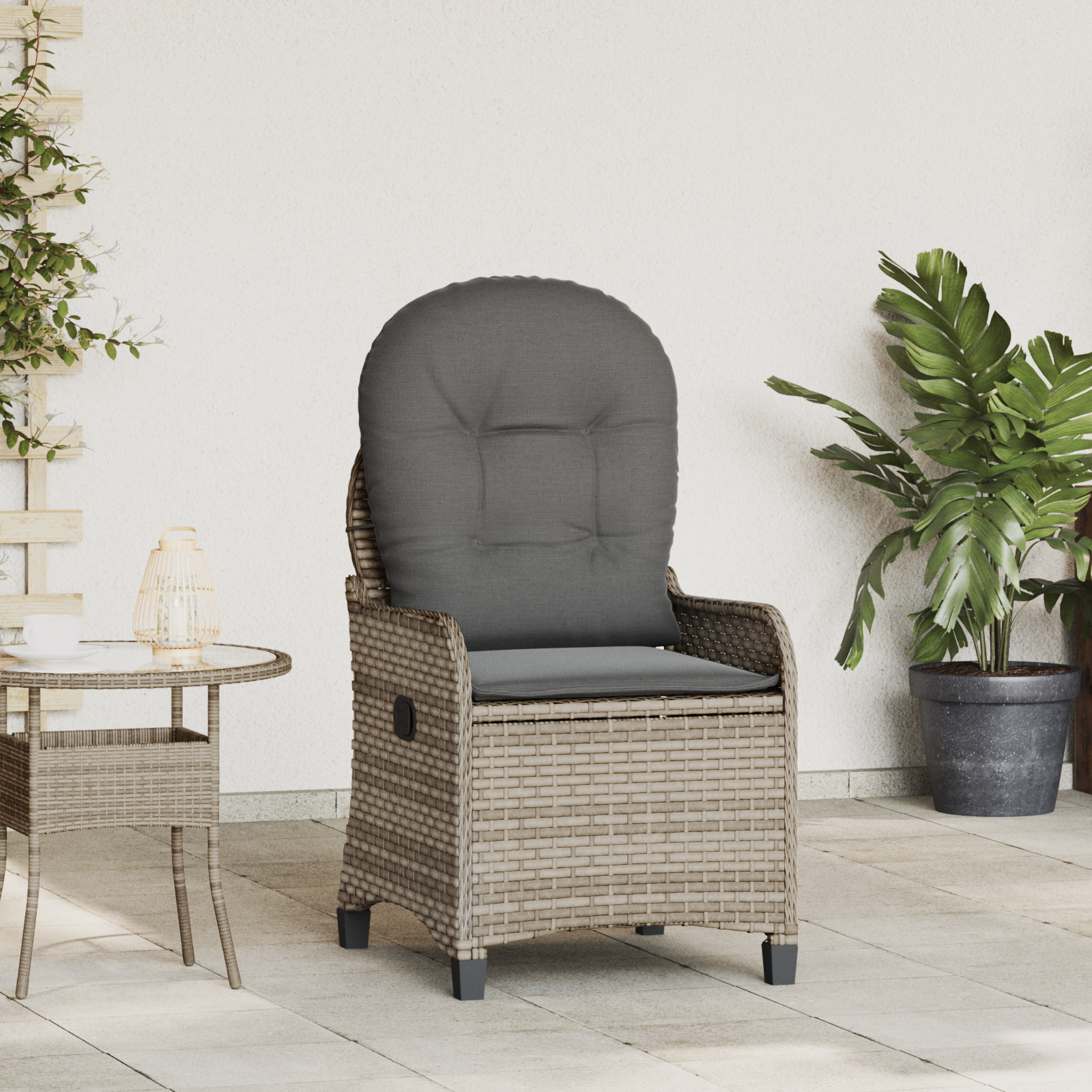Recliner Kėdė su Pagalve Pilka Poli Ratanas