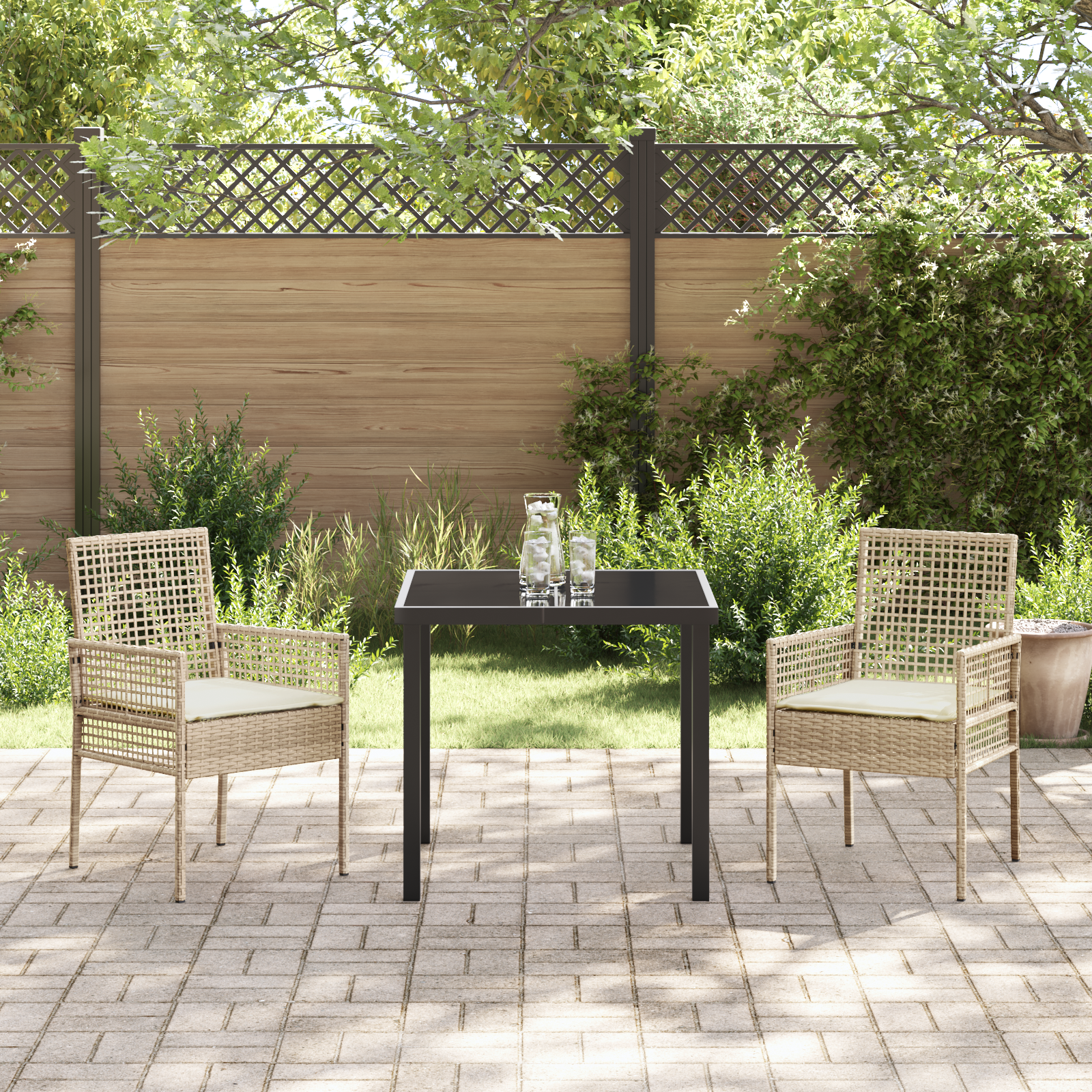 Garden Chairs 2 pcs with Cushions Sand Poly Rattan