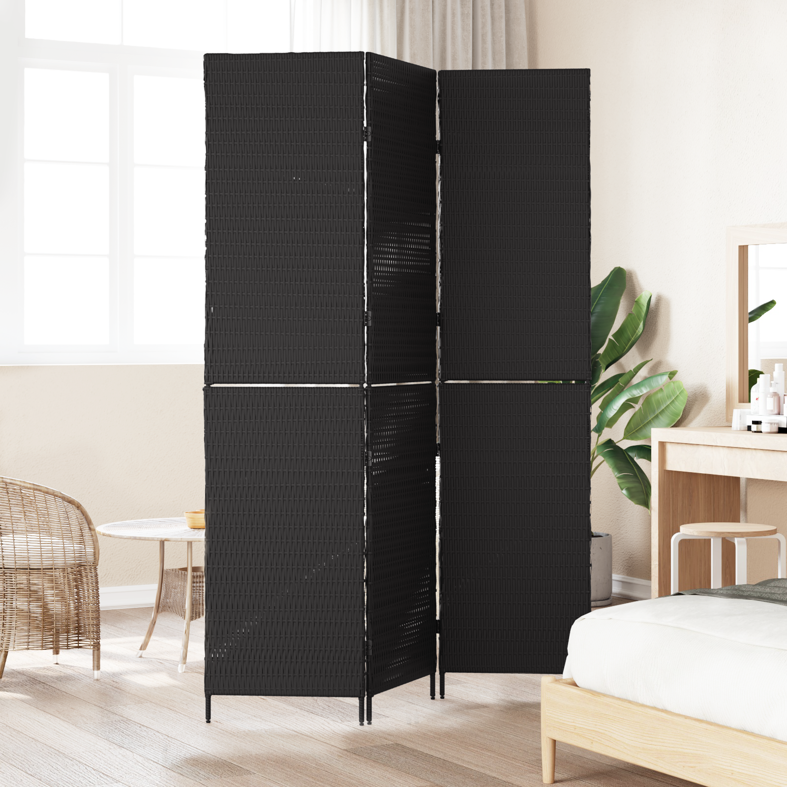 Kambario Skirtumas 3 Panelės Sulankstomos Juodos 146x180 cm Poliratanas