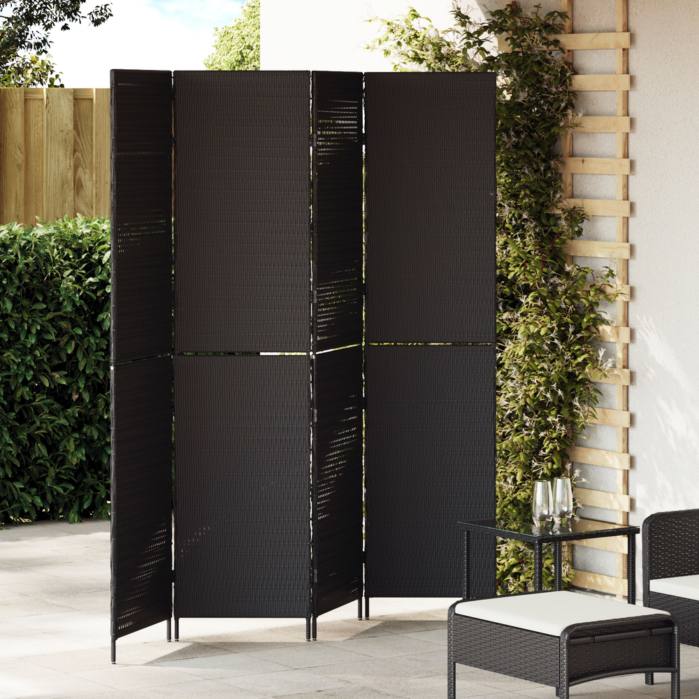 Kambario Skydo 4 Puslapiai Sulankstomas Juodas 195x180 cm Poli Ratanas