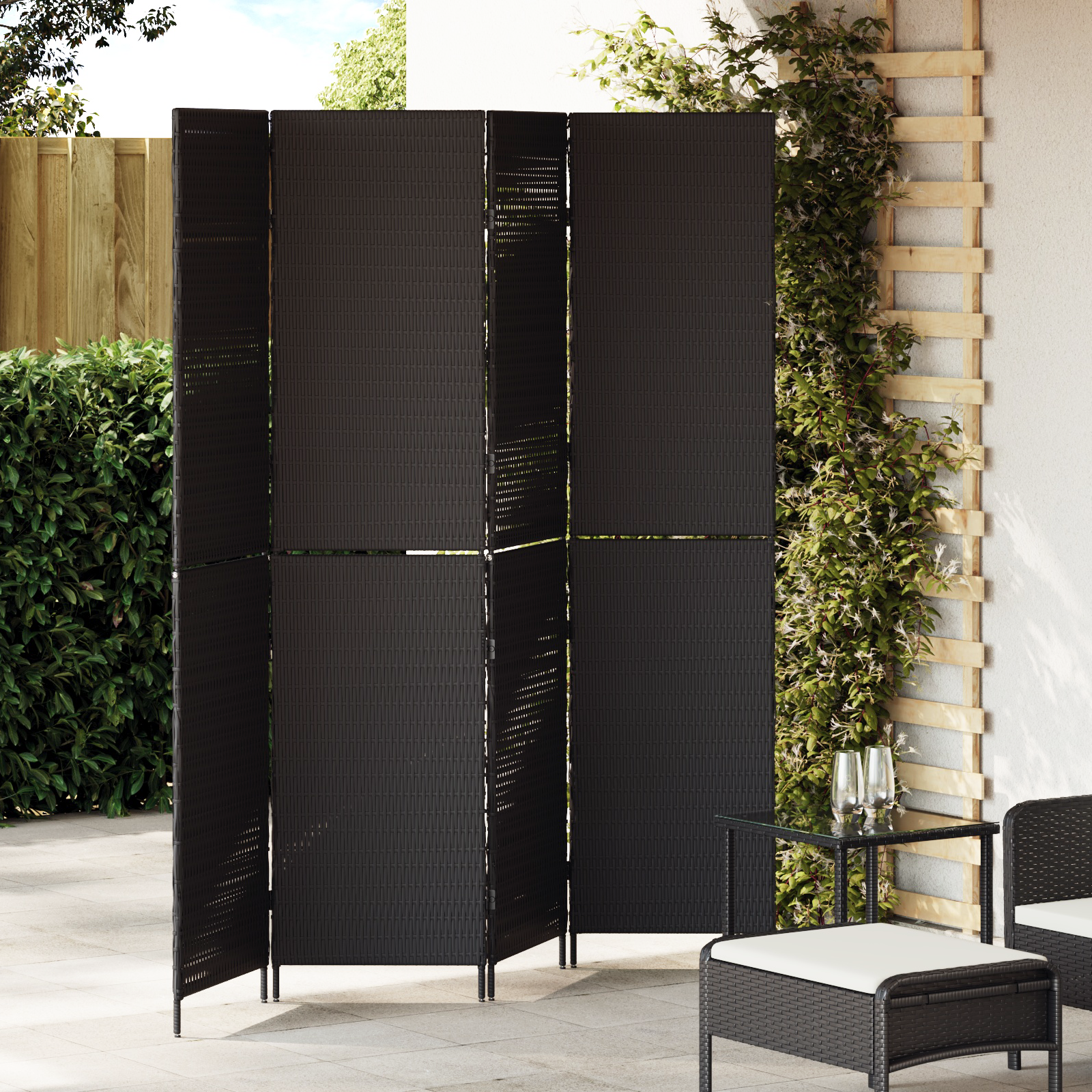 Kambario Skydo 4 Puslapiai Sulankstomas Juodas 195x180 cm Poli Ratanas