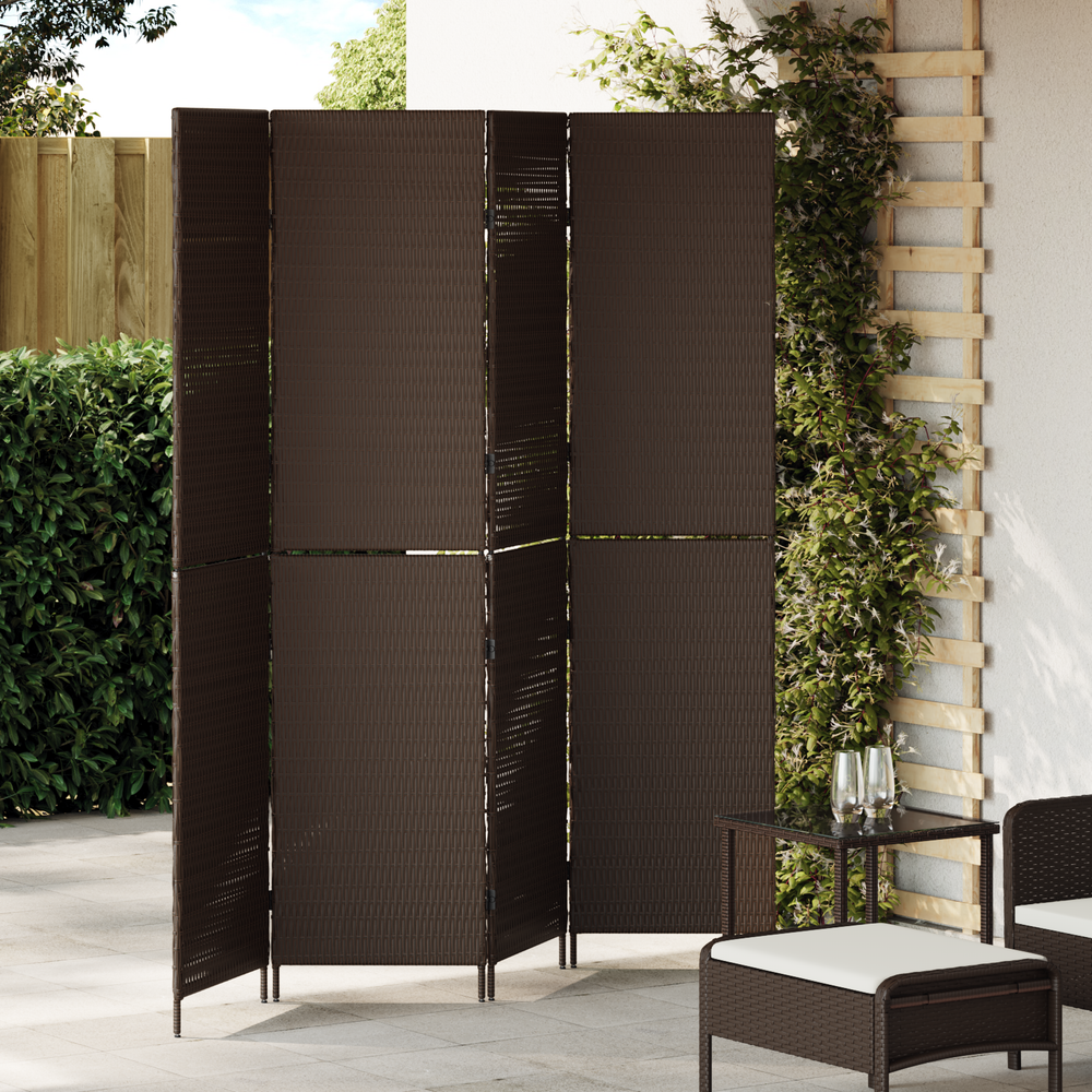 Room Divider 4-Panel Folding Brown 195x180 cm Poly Rattan