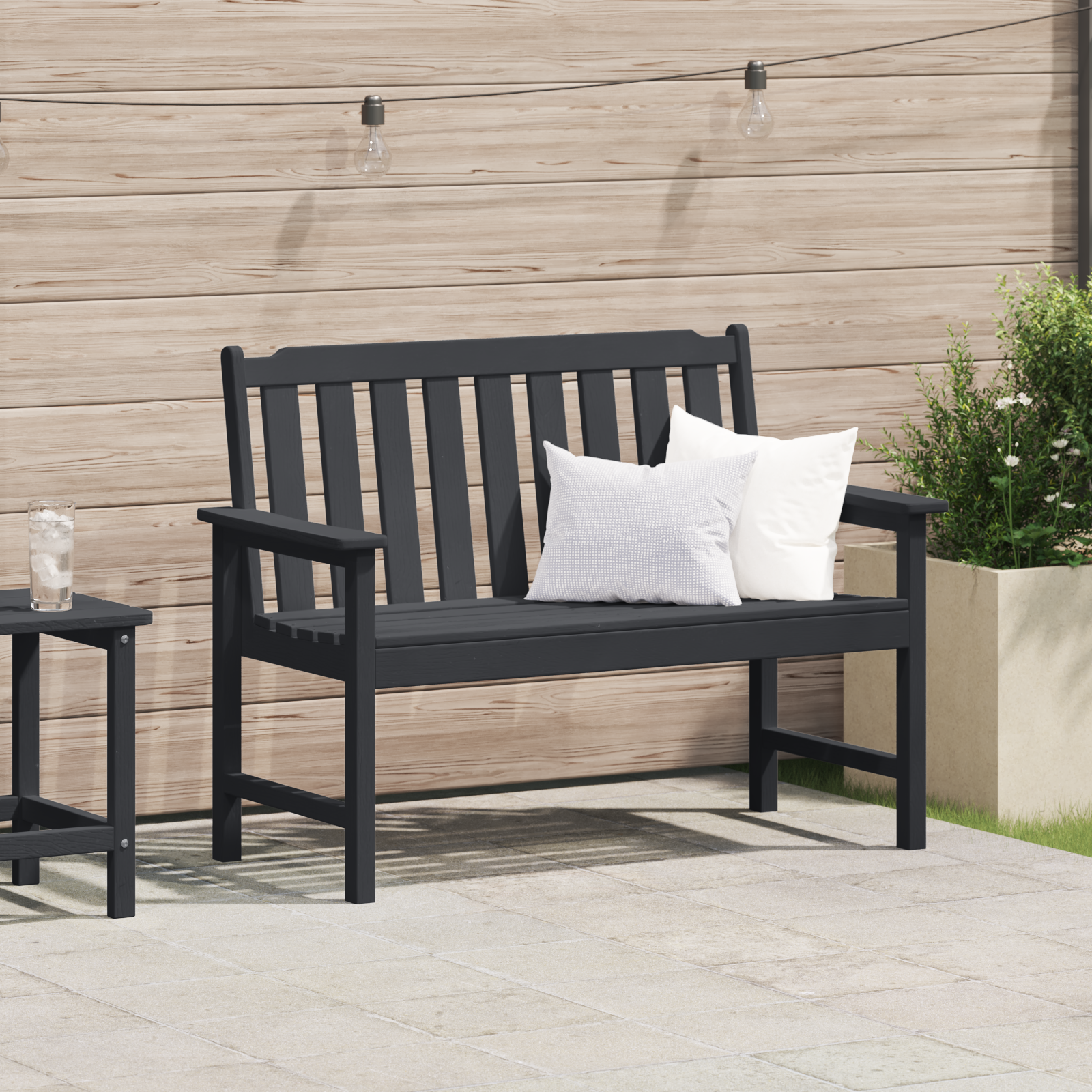 Dārza sols ar spilvenu Melns 120 x 59 x 88cm HDPE