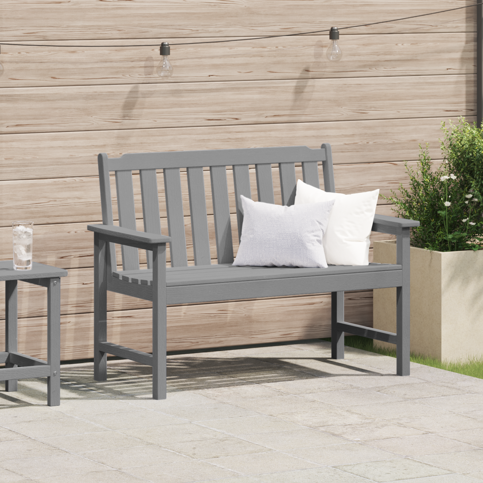 Sodo suolas su pagalve Šviesiai pilka 120 x 59 x 88cm HDPE