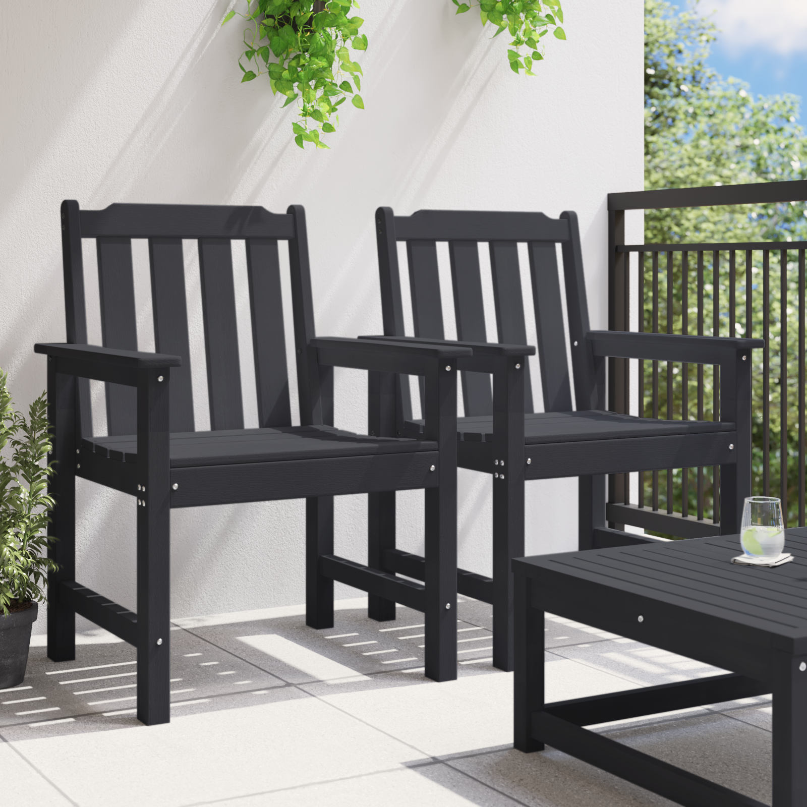 Sodo valgomoji kėdė 2 pcs Juoda 65.5 x 59 x 88cm HDPE