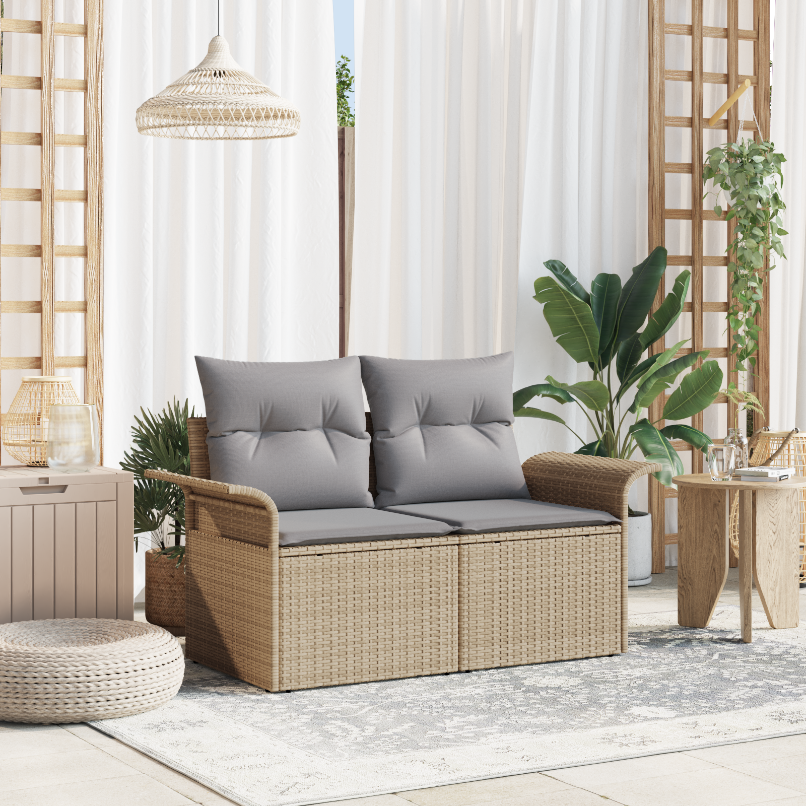 Sodo sofa su pagalve Smėlio 141 x 62 x 69cm poliratanas