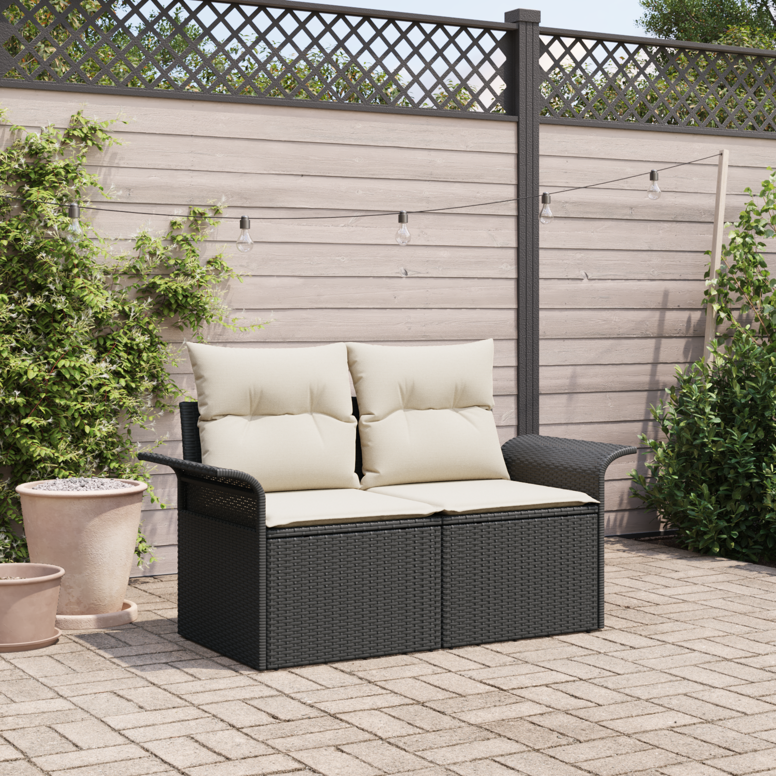 Sodo sofa su pagalve Juoda 141 x 62 x 69cm poliratanas