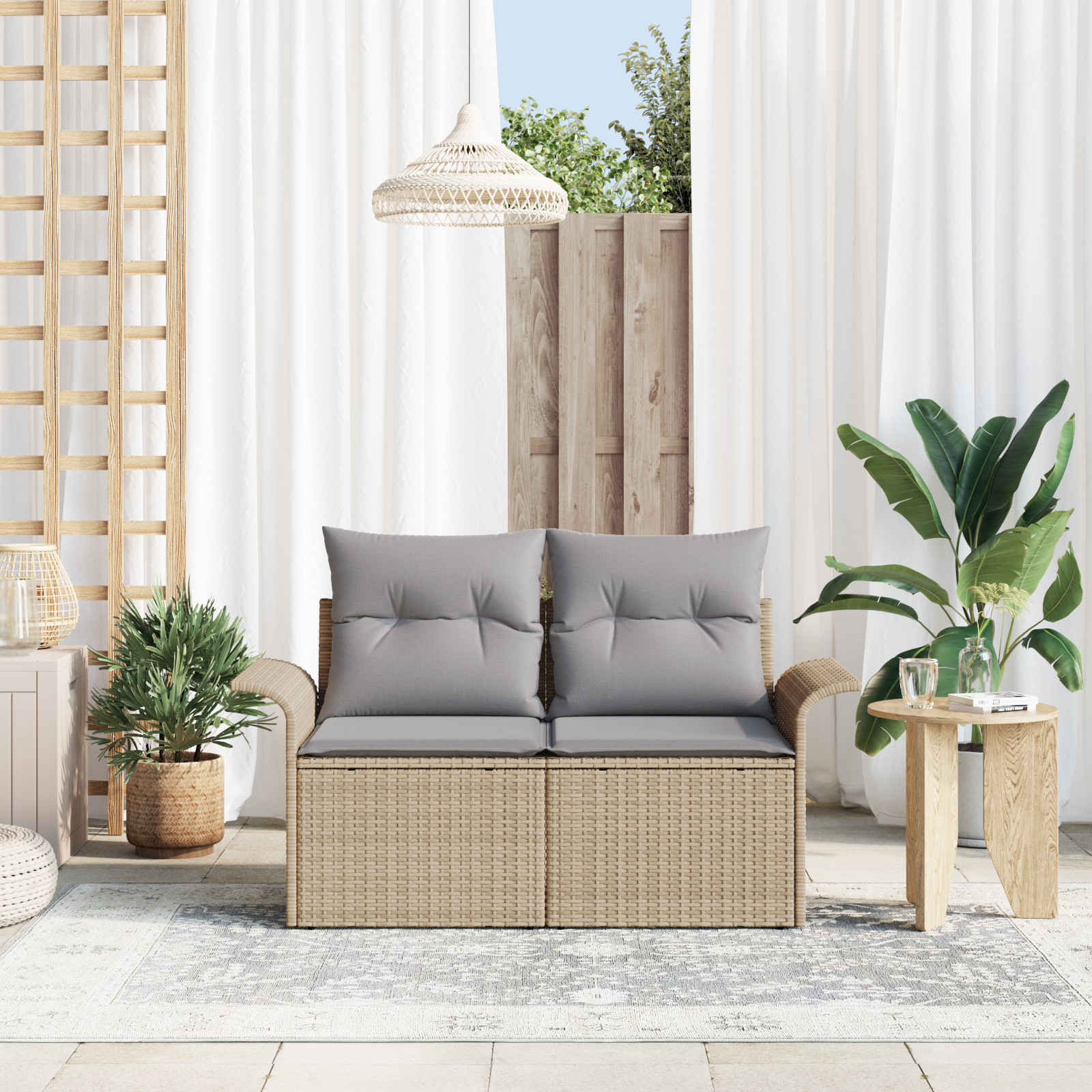 Sodo sofa su pagalve Smėlio 141 x 62 x 69cm poliratanas