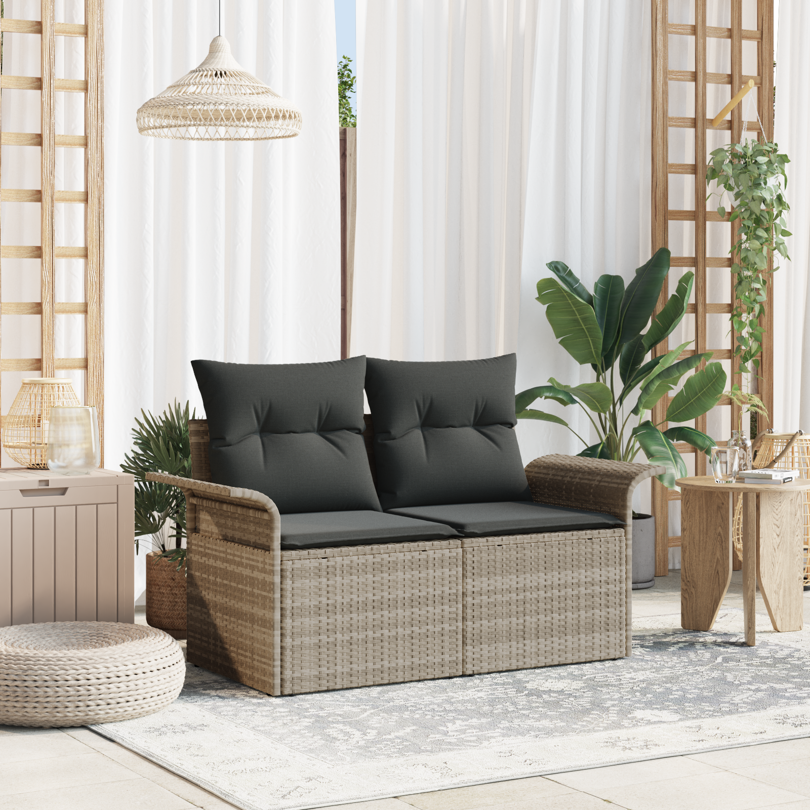 Sodo sofa su pagalve Šviesiai pilka 141 x 62 x 69cm poliratanas