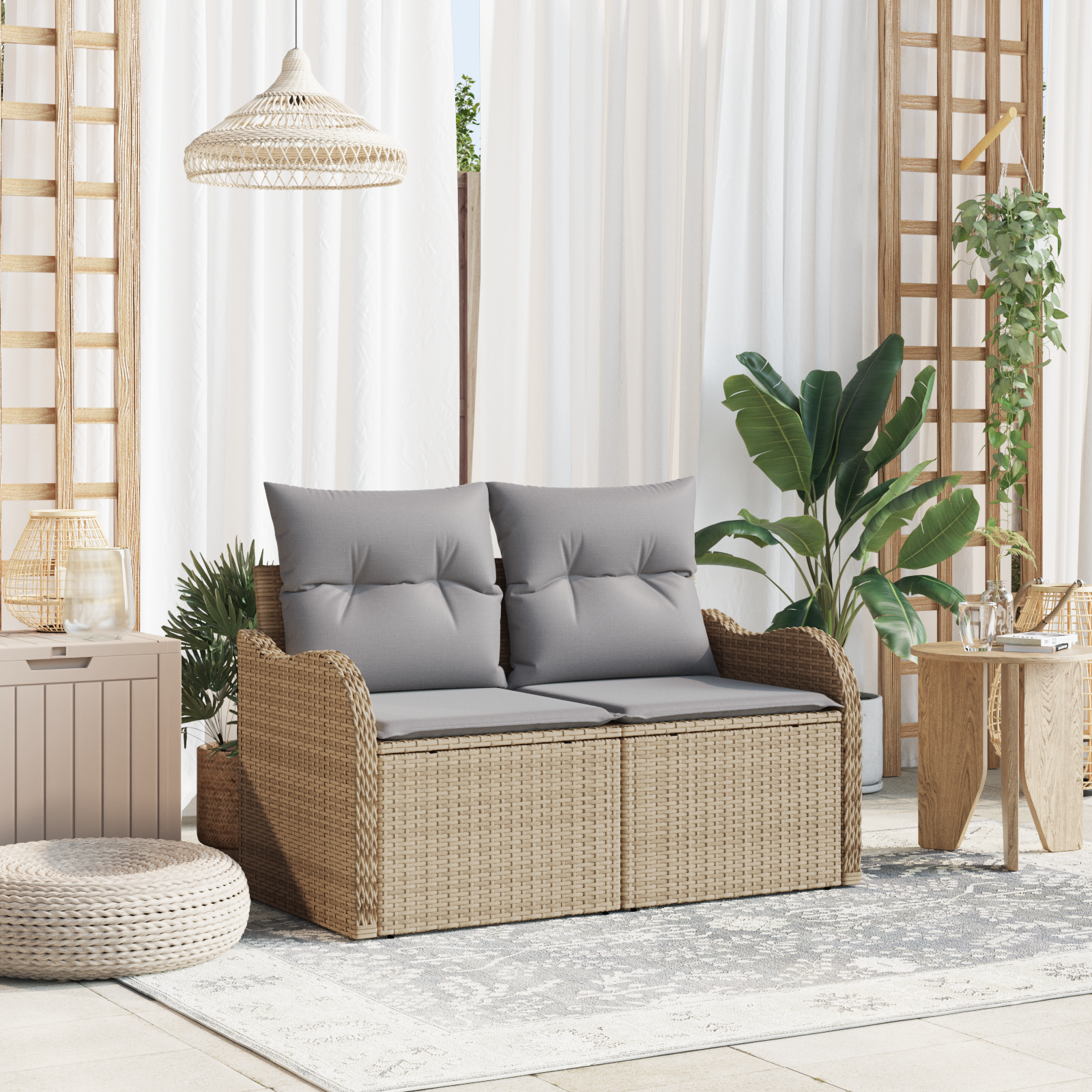 Garden Sofa with Cushion Sand 121 x 62 x 69cm Polyrattan