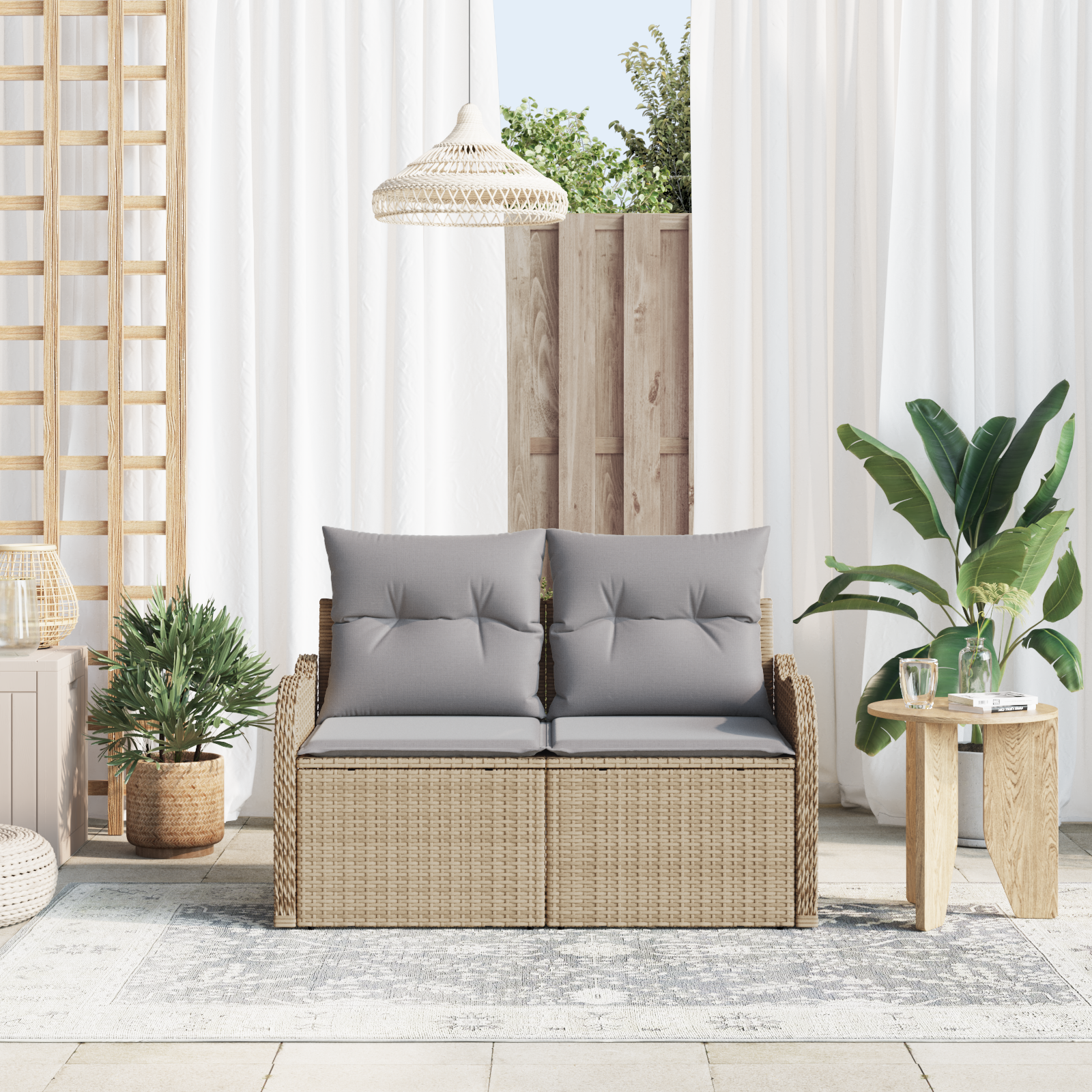Sodo sofa su pagalve Smėlio 121 x 62 x 69cm poliratanas