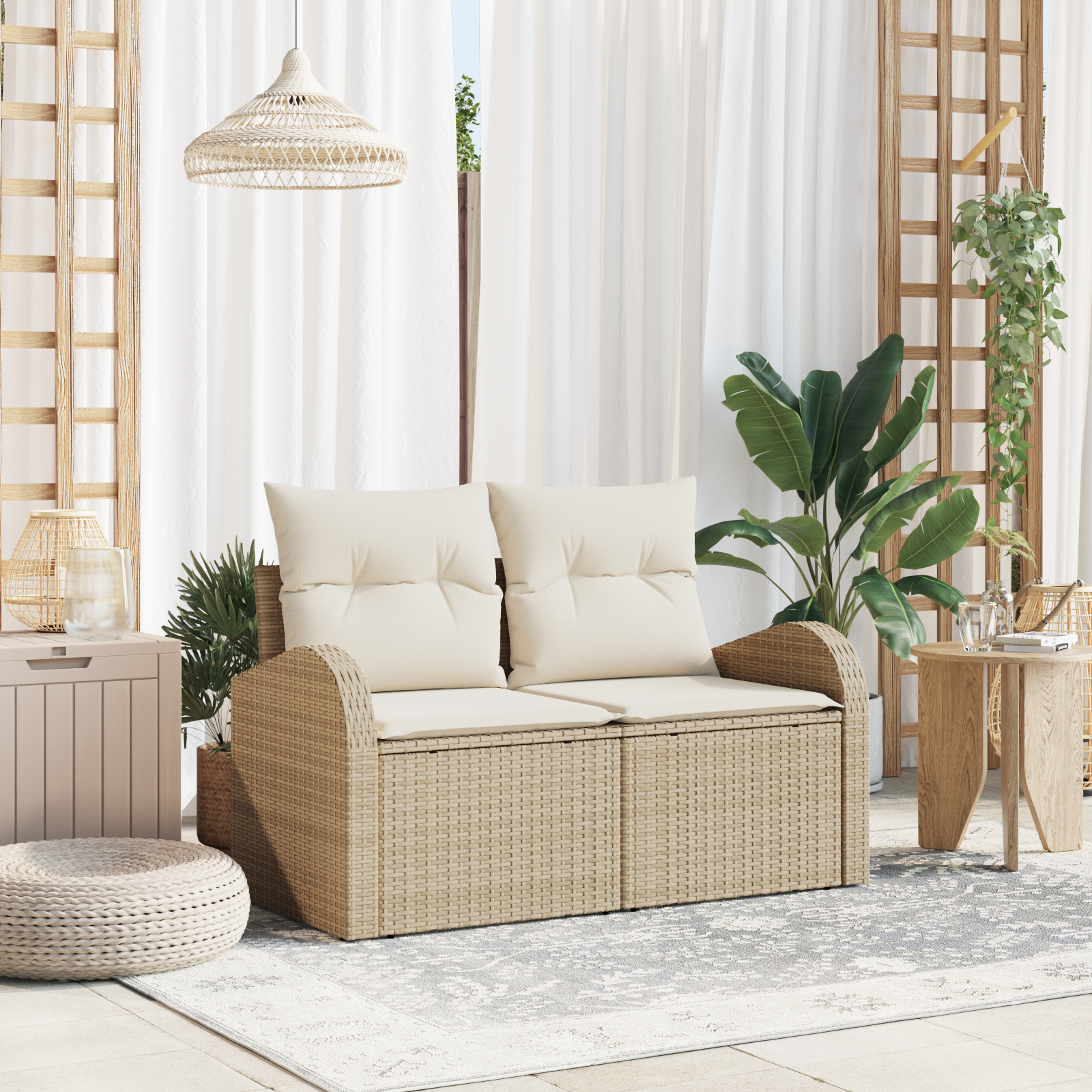 Dārza dīvāns ar spilvenu smilšu krāsā 124 x 62 x 69 cm polirotangs