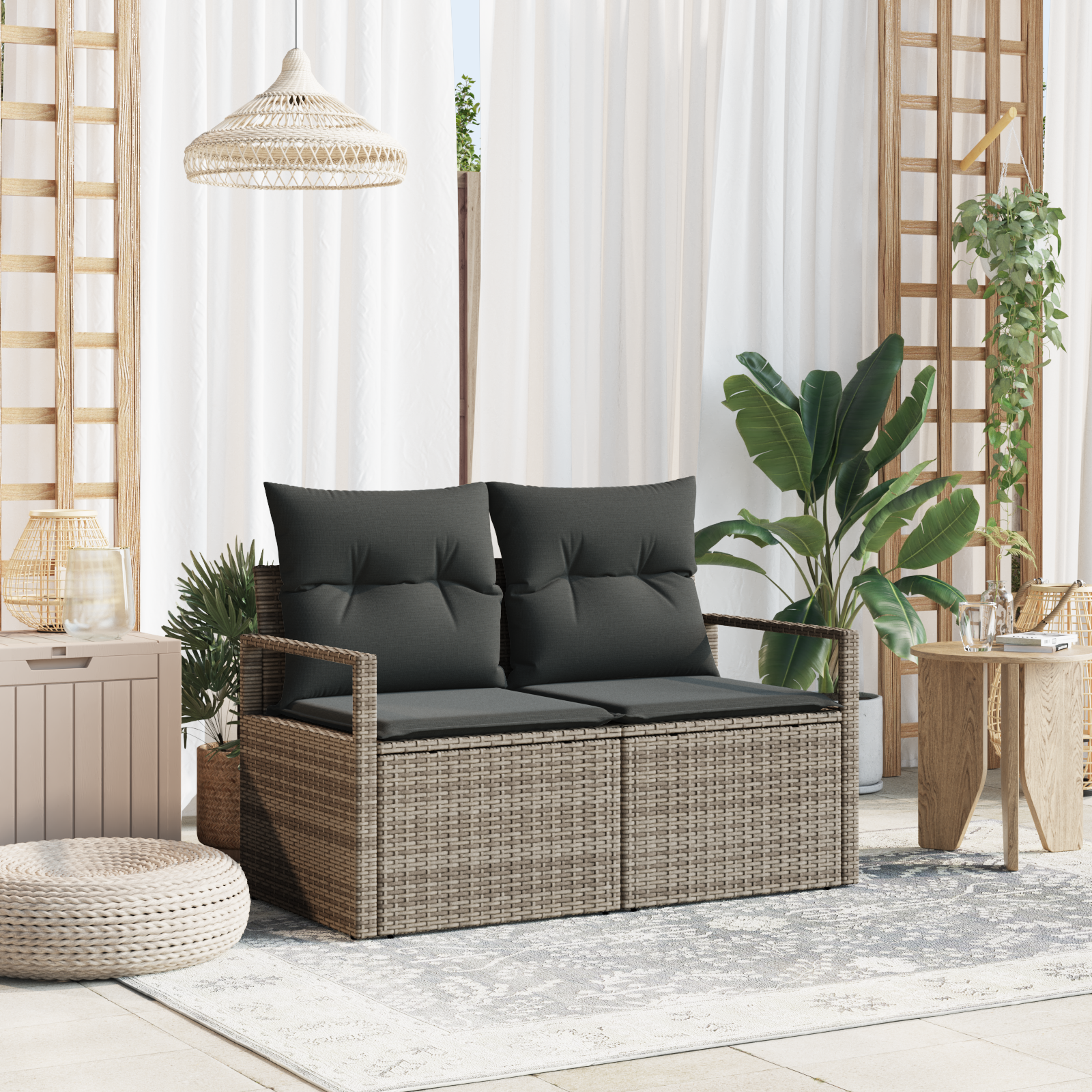 Sodo sofa su pagalve Pilka 120 x 62 x 69cm poliratanas