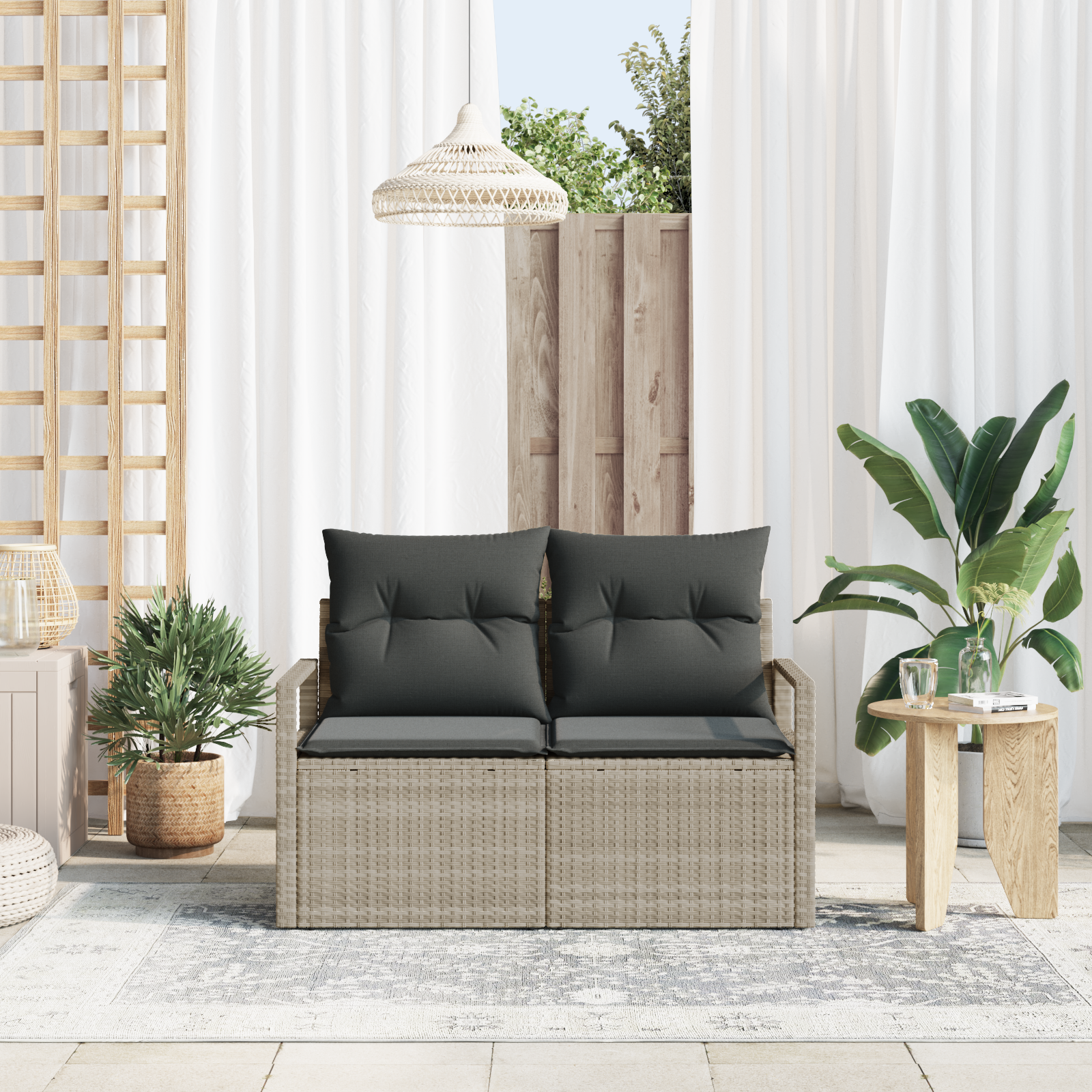 Sodo sofa su pagalve Pilka 120 x 62 x 69cm poliratanas