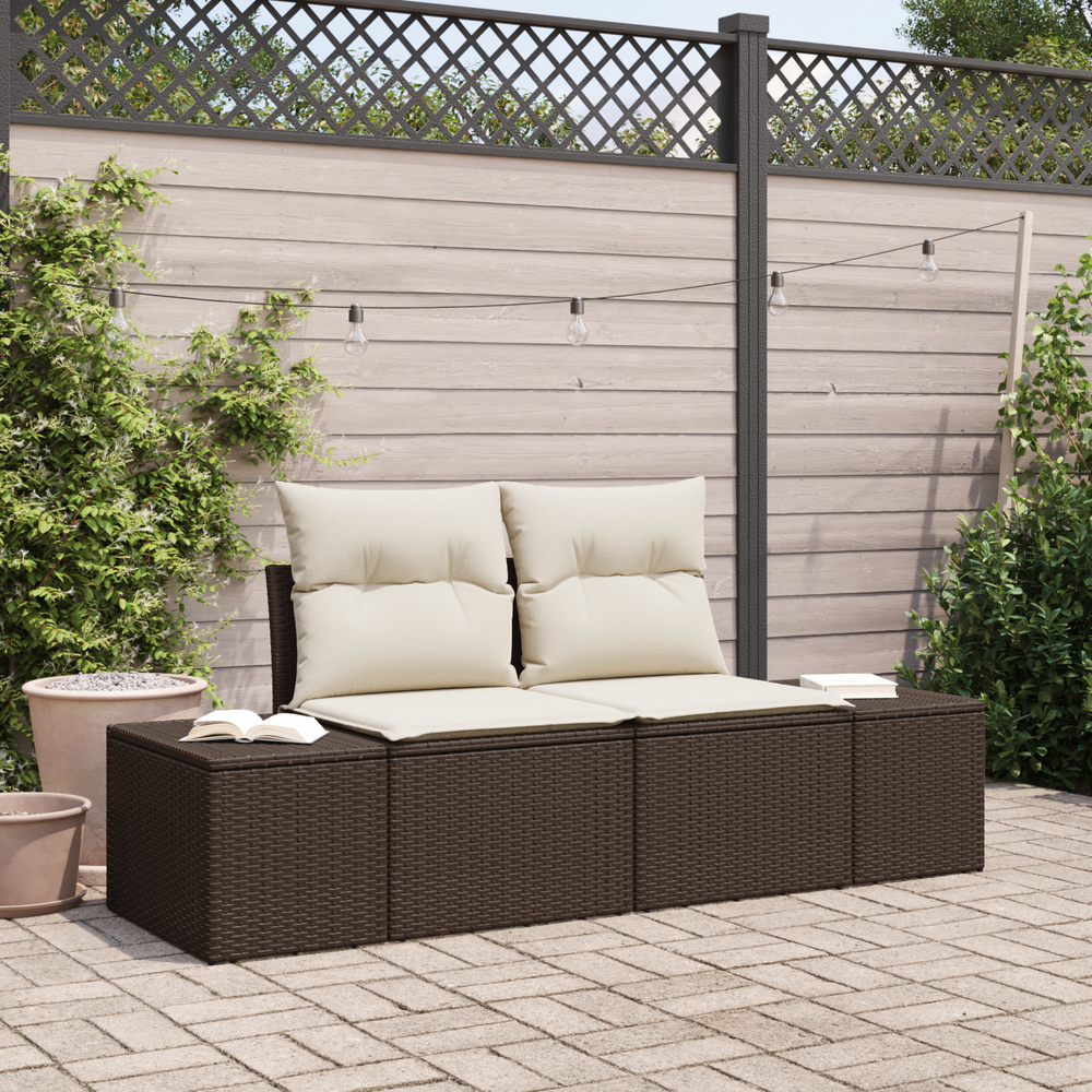 2-Seater Garden Sofa with Storage and Cushions Brown Poly Rattan
