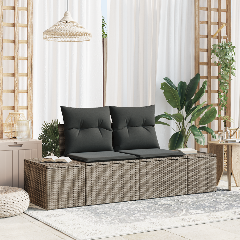 2-Seater Garden Sofa with Storage and Cushions Grey Poly Rattan
