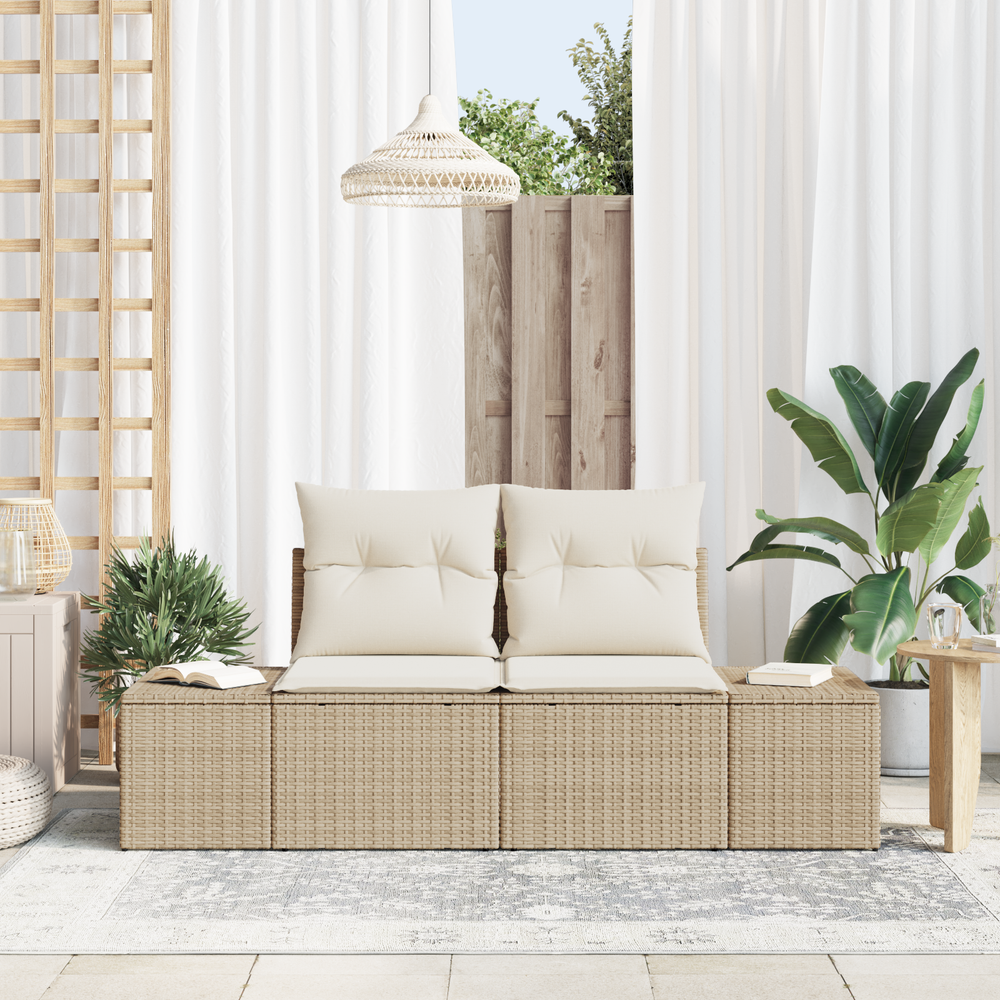 2-Seater Outdoor Sofa with Storage and Cushions Sand Poly Rattan