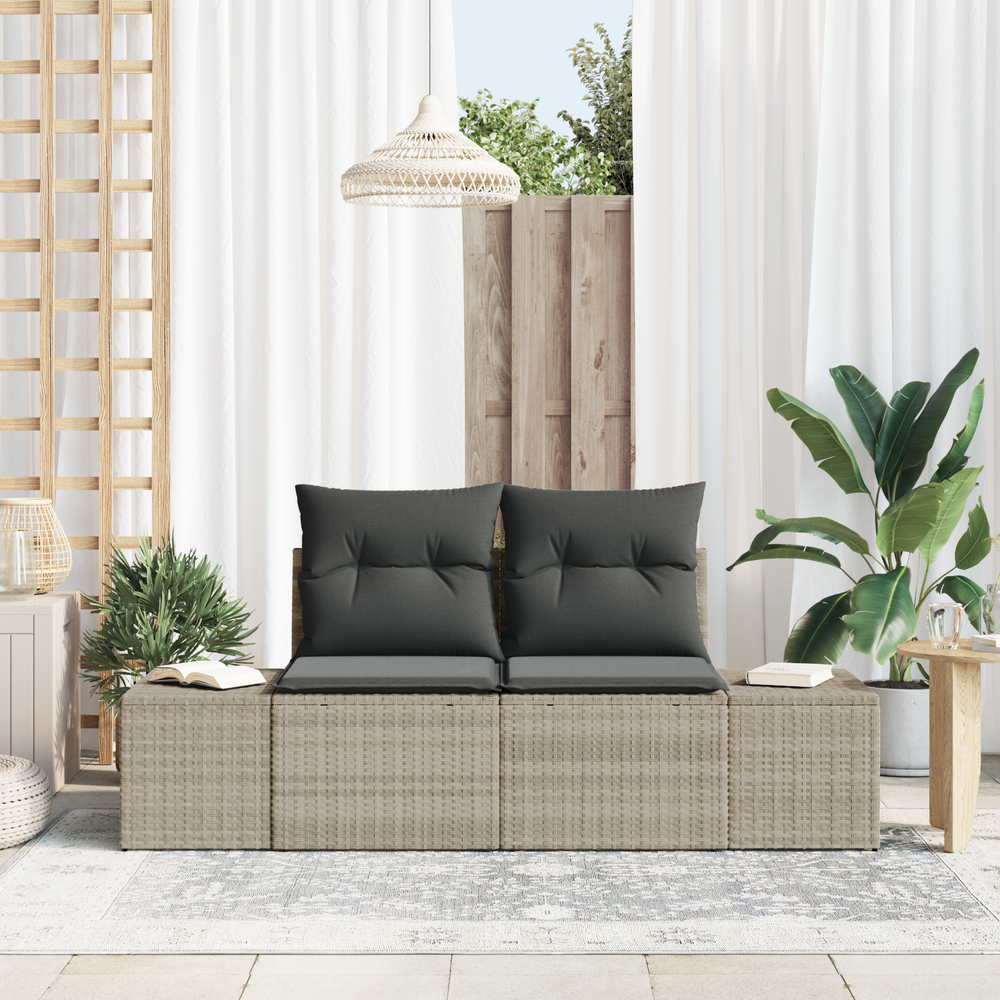 2-seater garden sofa with storage and cushions, grey polyrattan