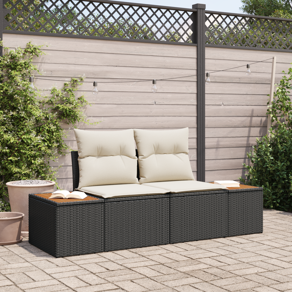 2-seater garden sofa with cushions black poly rattan