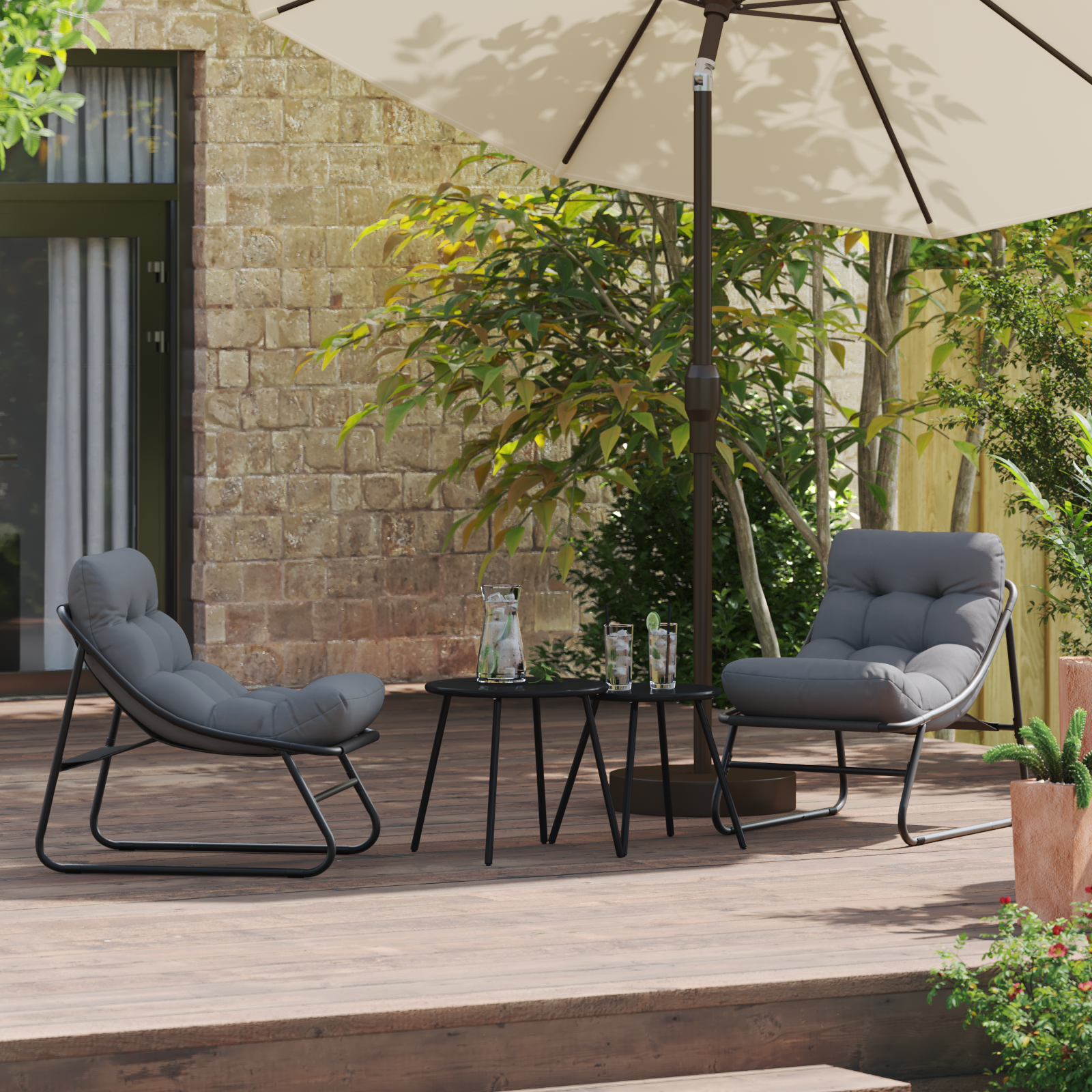Sodo baldai su pagalve 2 pcs Juoda 60,5 x 81 x 71 cm