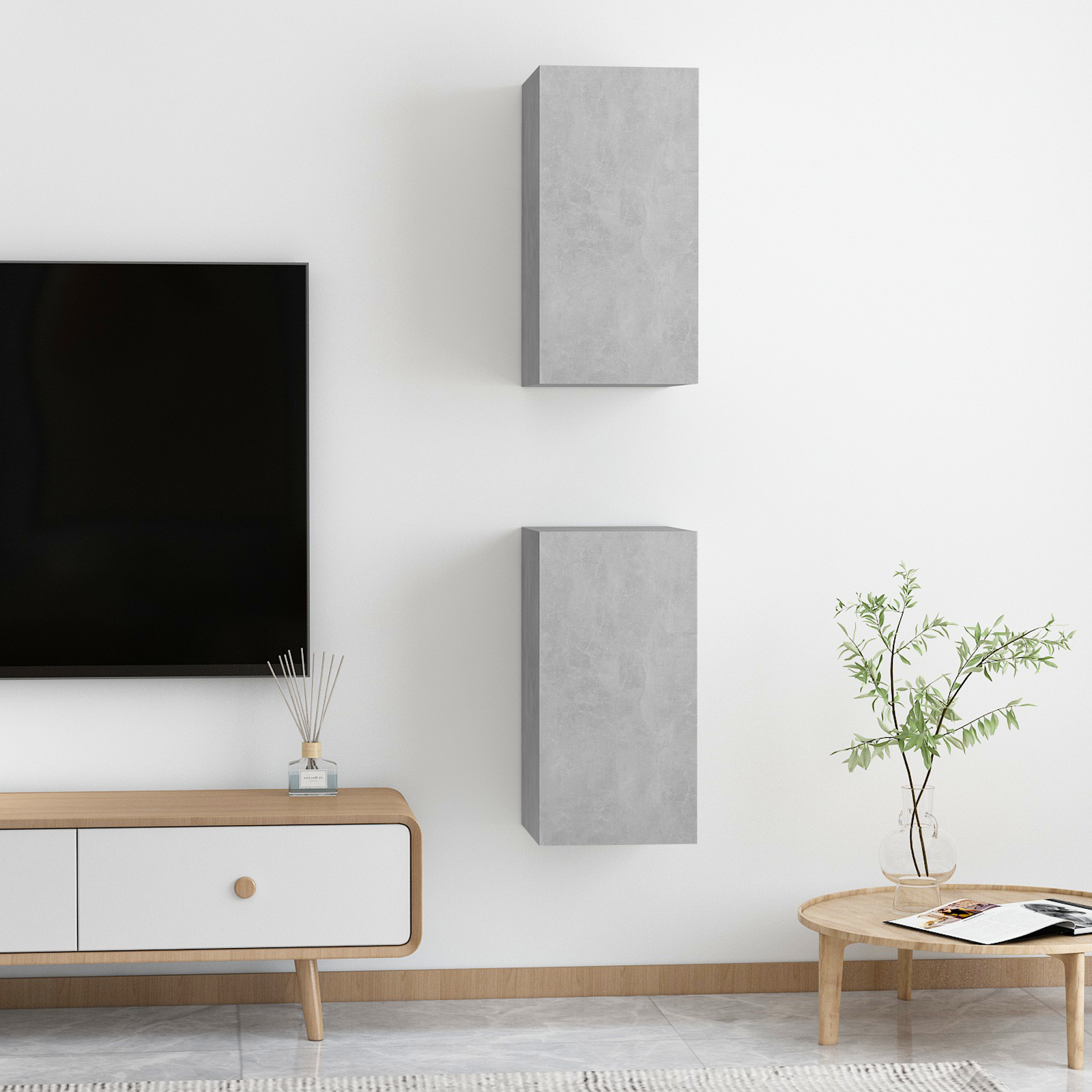 | Sieninė televizoriaus spinta | 2 pcs Betono pilka