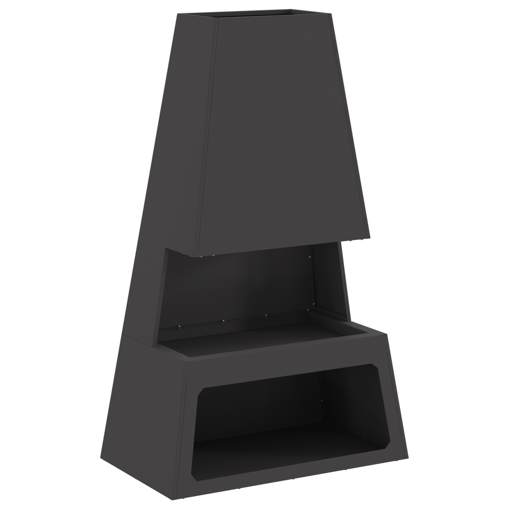 Lauko židinys su malkų laikymo vieta Juoda 60x35x100 cm Plienas