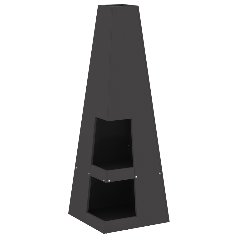 Lauko Ugnies Krosnis su Malkų Laikikliu Juoda 35x35x100 cm Plienas
