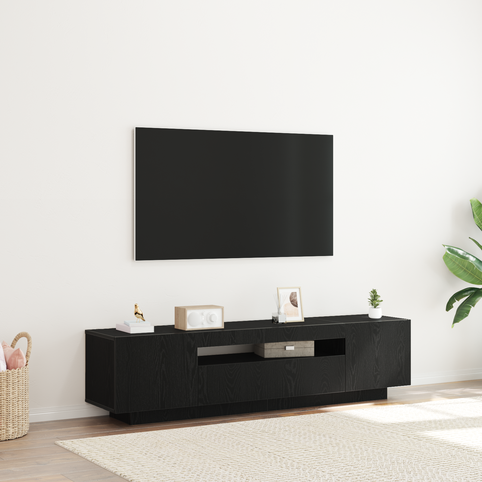 Televizoriaus spintelė Juoda 160 x 35 x 40 cm Apdirbta mediena
