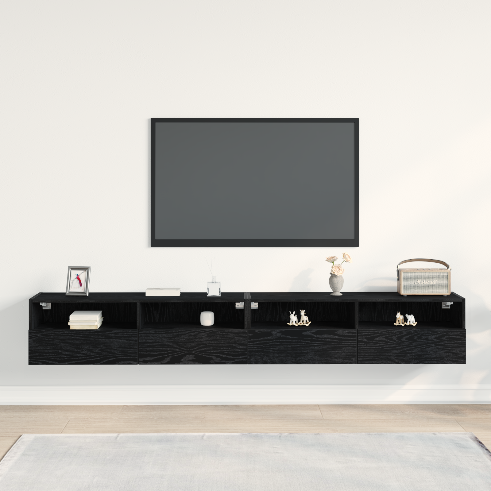 TV sieninė spintelė 2 pcs juoda ąžuolo 100 x 30 x 30 cm