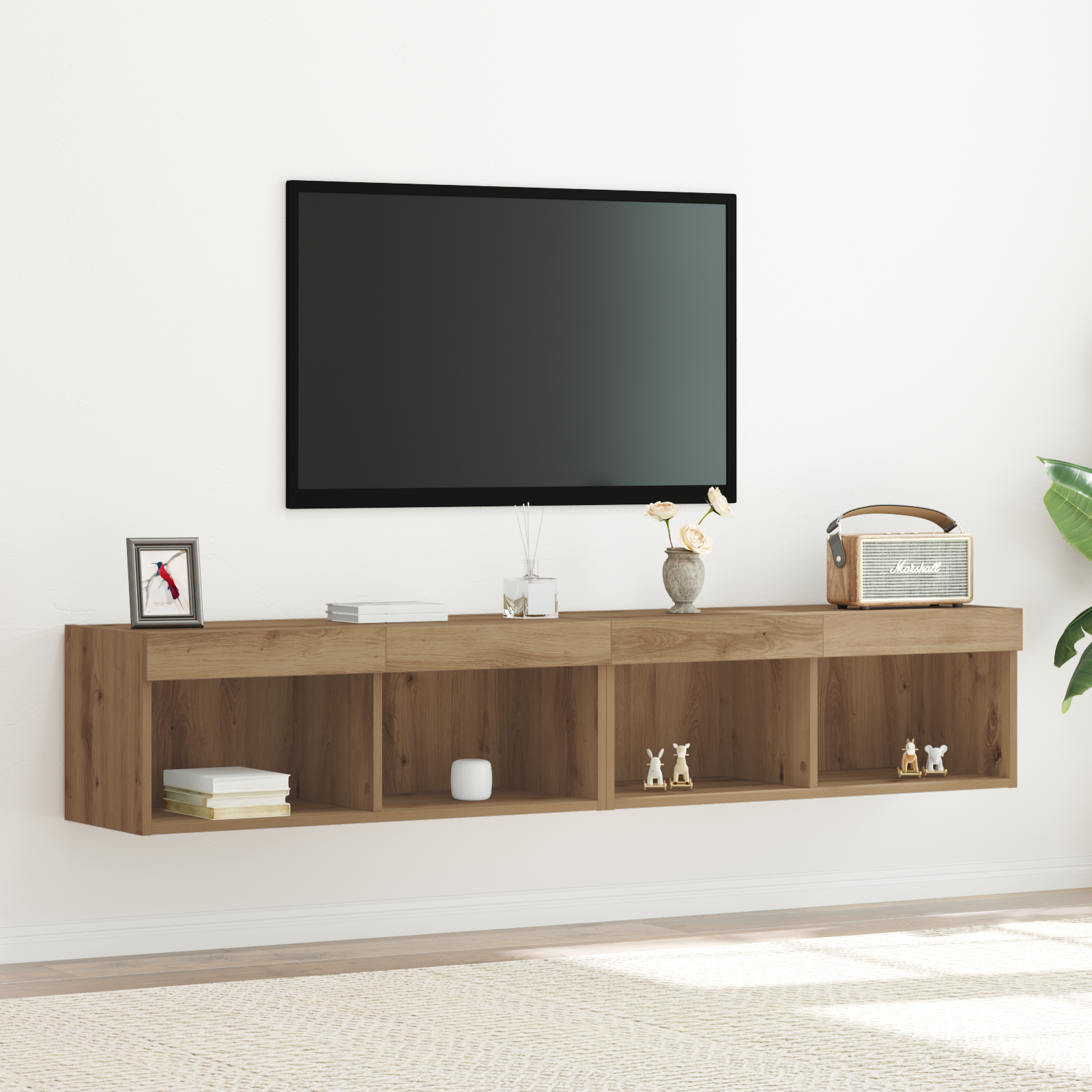 TV spintelių komplektas su LED 2 pcs Amatininkų ąžuolas