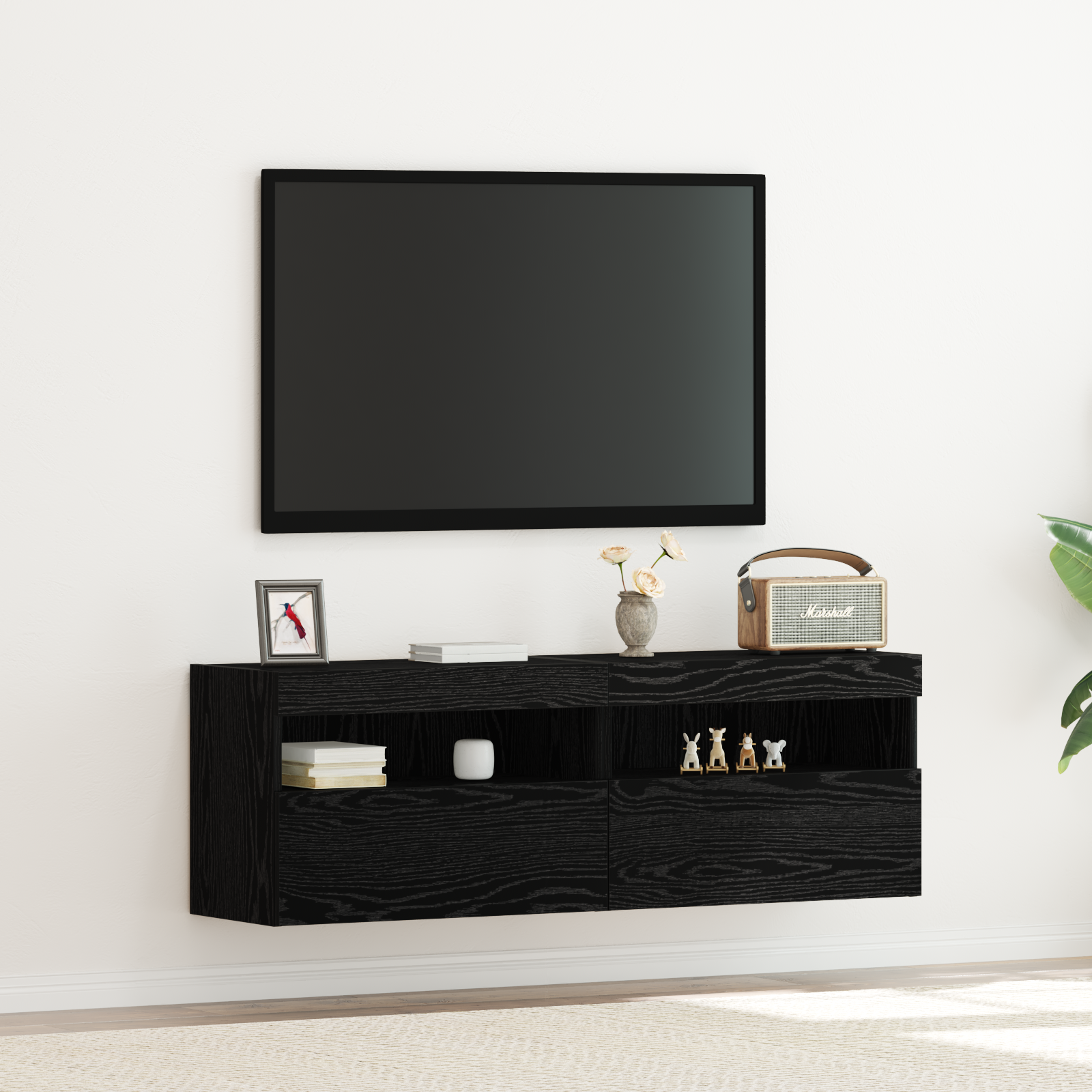TV sieninė spintelė juoda ąžuolo 60 x 30 x 40 cm