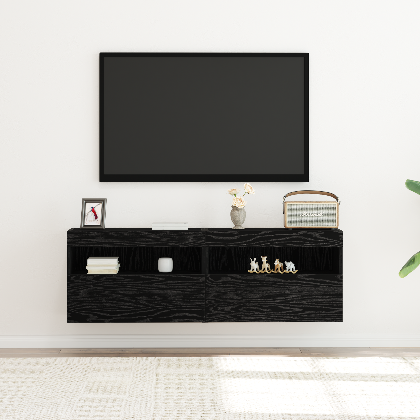 TV sieninė spintelė juoda ąžuolo 60 x 30 x 40 cm