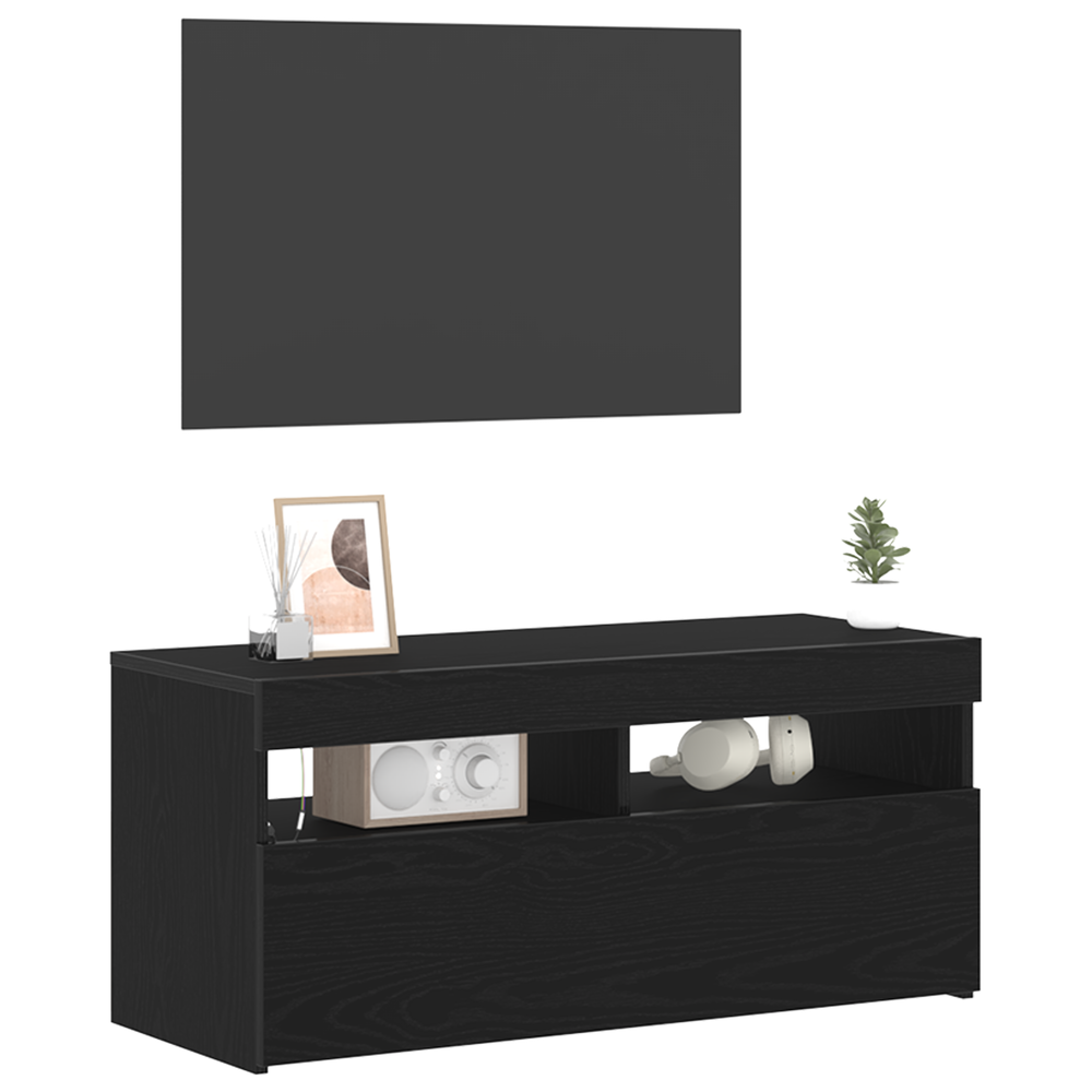 Juoda TV Spintelė su LED Šviesomis 90x35x40 cm Iš Inžinerinės Medienos