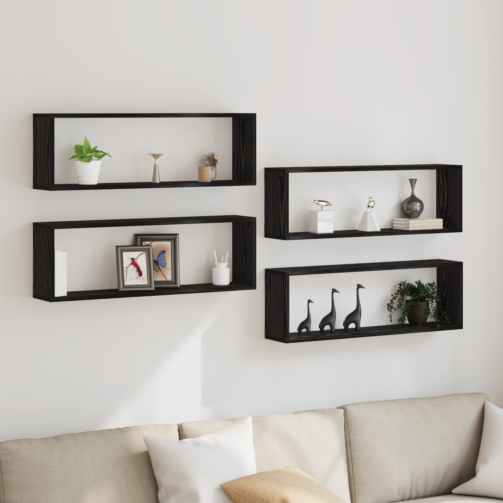Sieninė lentyna su lentyna 4 pcs Juodas ąžuolas 80 x 15 x 26 cm