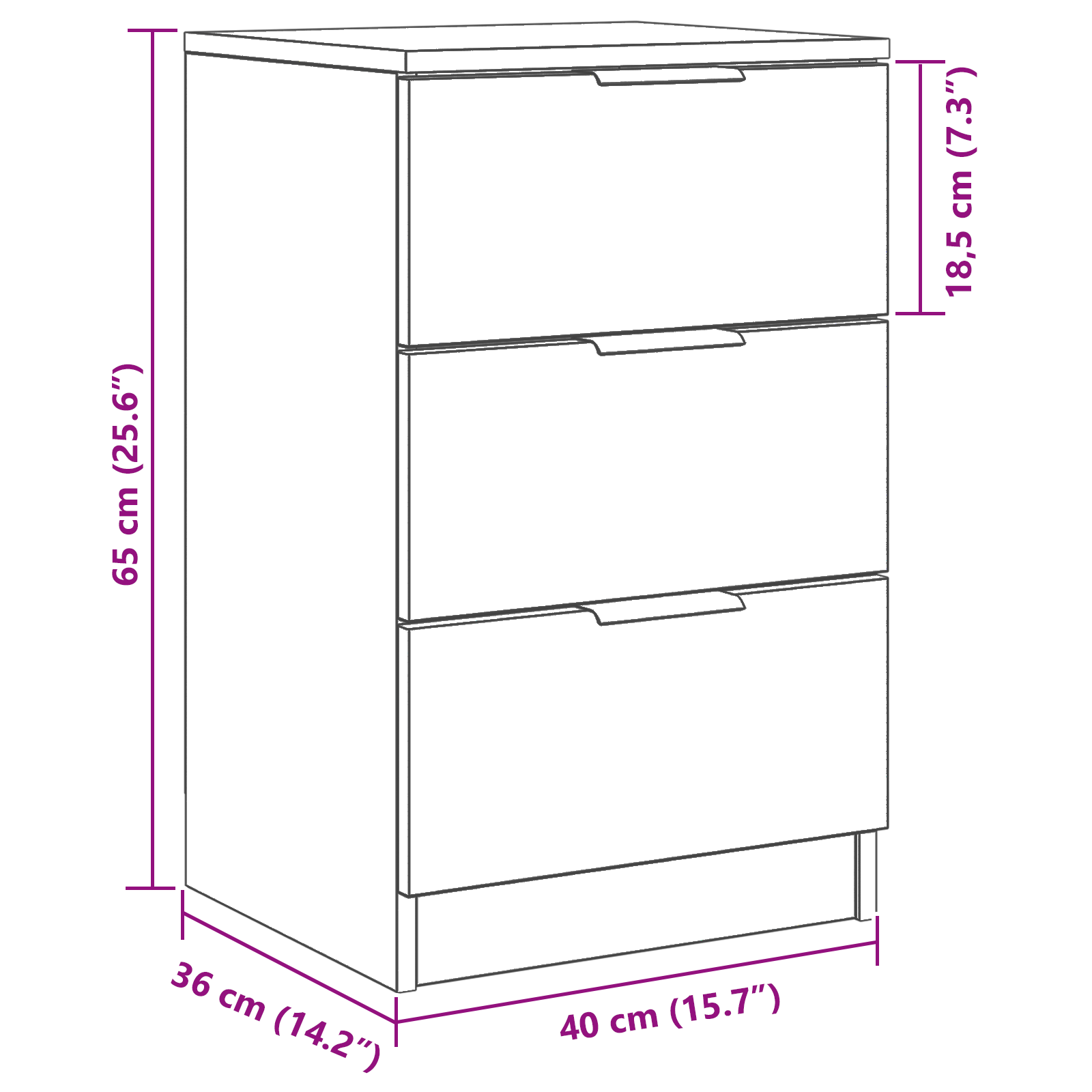 Juodas ąžuolo naktinis staliukas - 40x65x65 cm, Pagamintas iš inžinerinės medienos