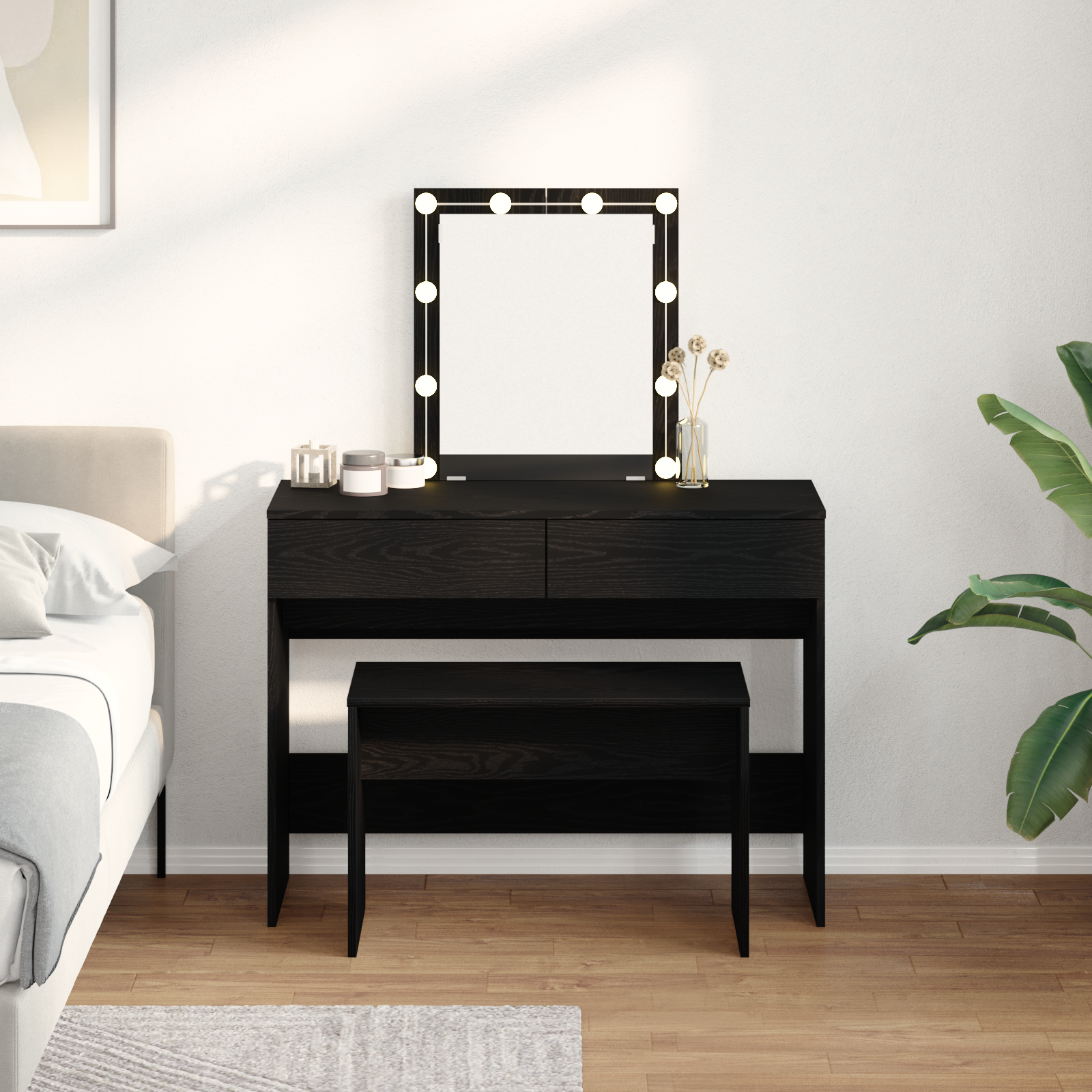Materiāls: ozola apdare. Izmēri: 70 x 35 x 45 cm. Krāsa: melna. Apstrādāta koksne.