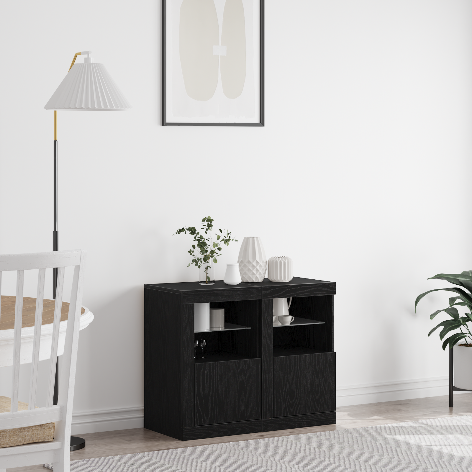 LED bufete, 2 gab., melns ozolkoks, 41 x 37 x 67 cm