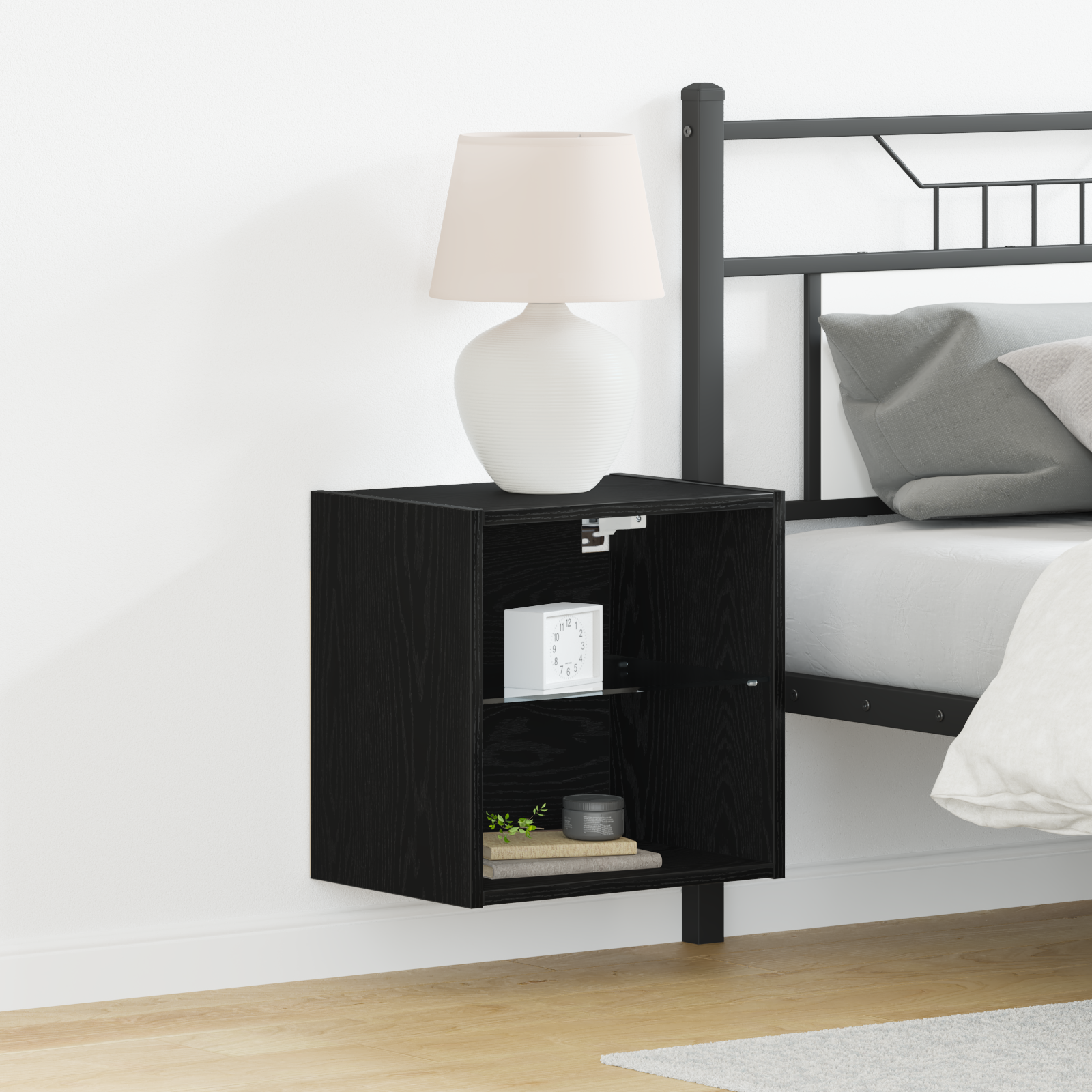 Plūduriuojanti lentyna su lentyna 2 pcs Juoda 40 x 28.5 x 40 cm