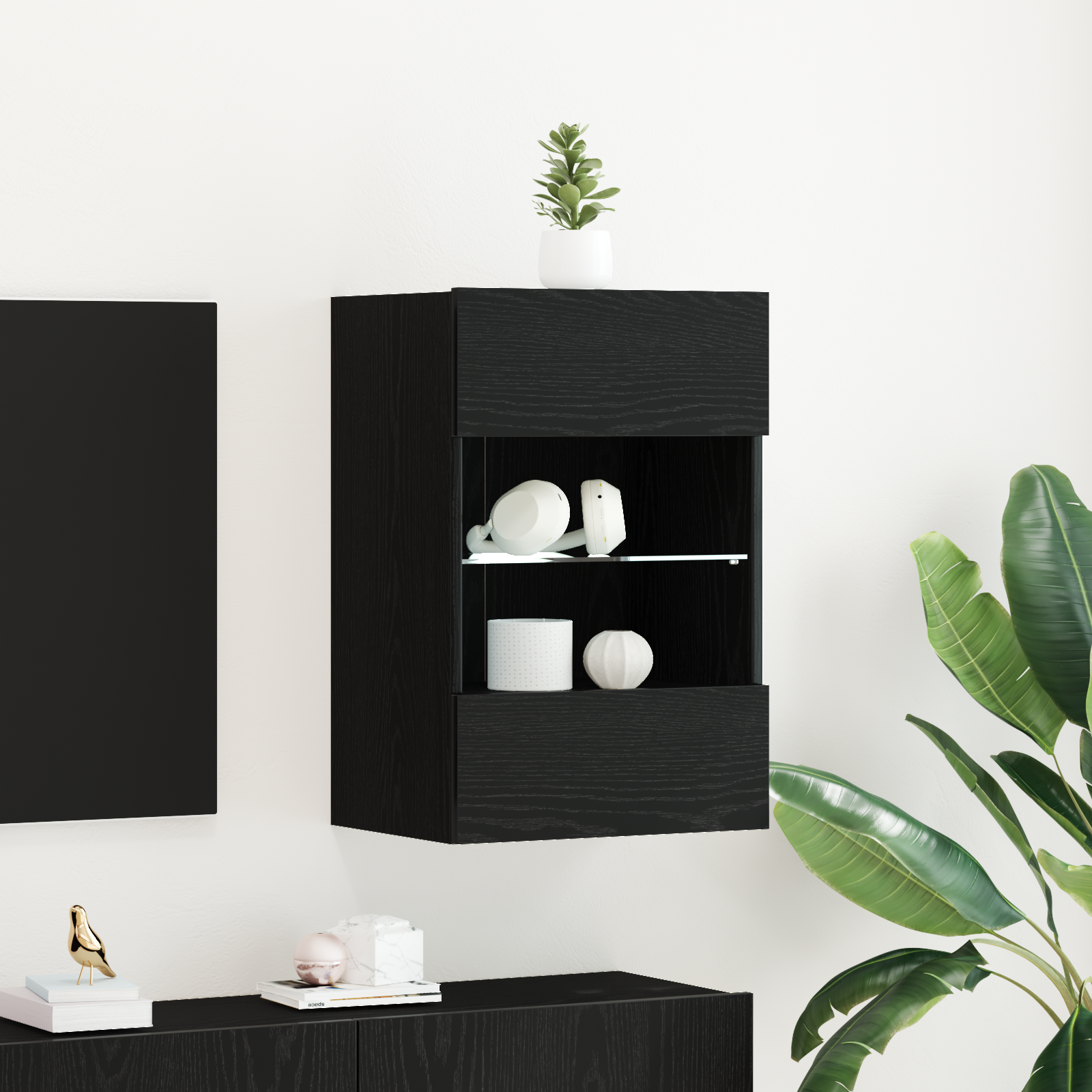 Televizoriaus spintelė 2 pcs Juoda 40 x 30 x 60.5 cm
