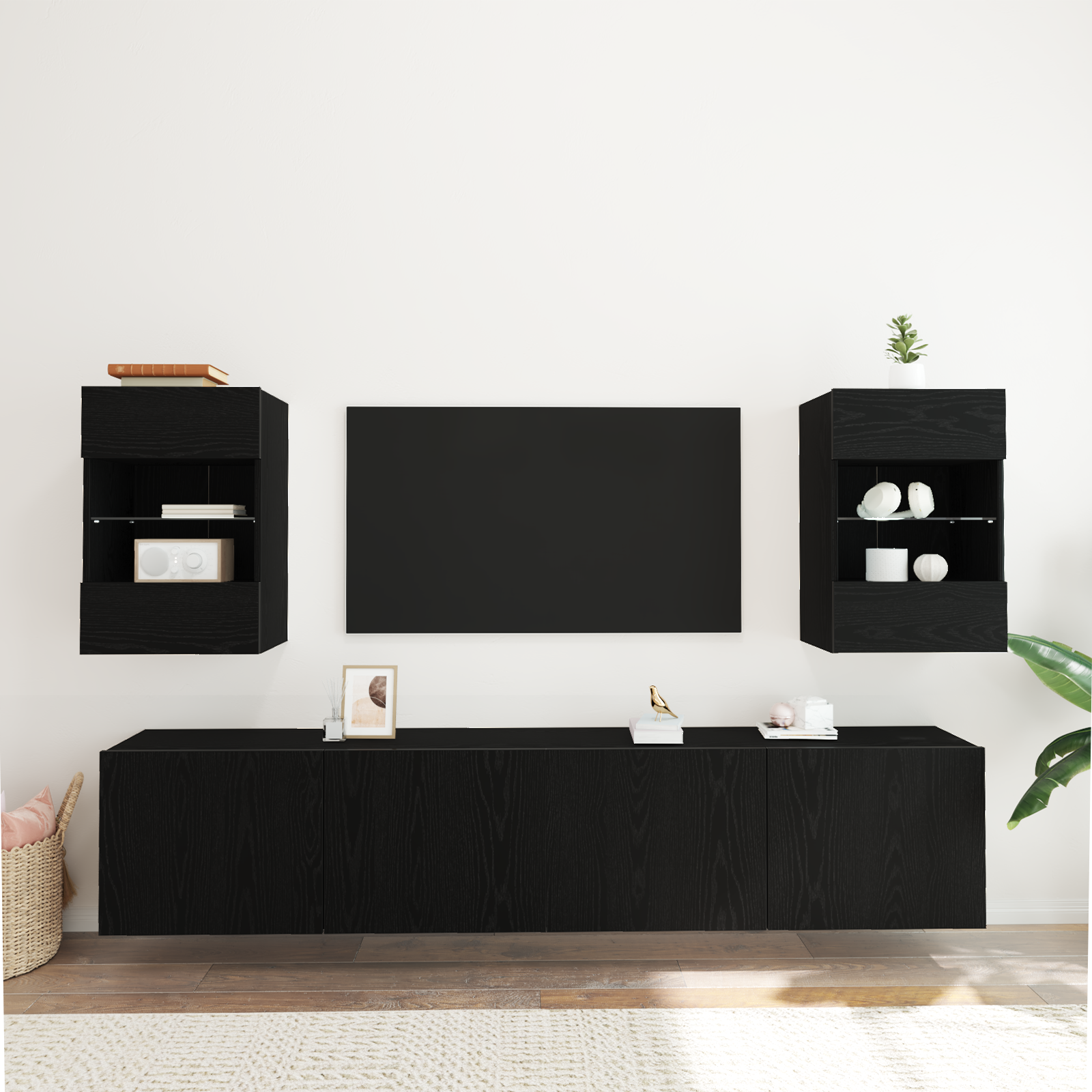 Televizoriaus spintelė 2 pcs Juoda 40 x 30 x 60.5 cm