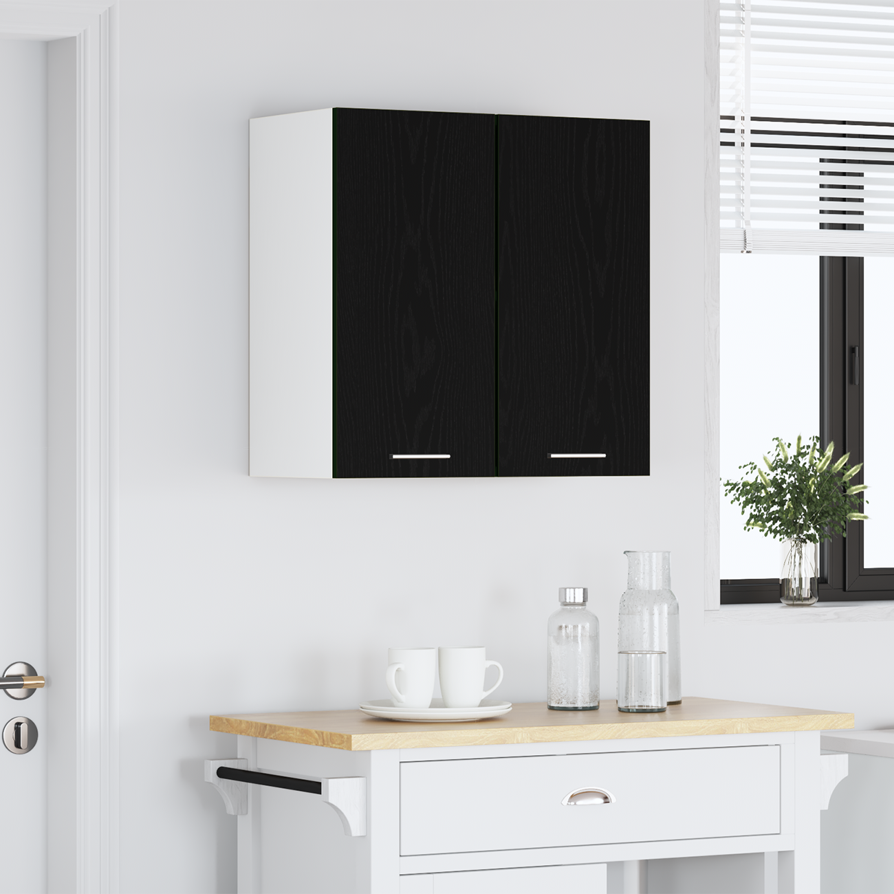 Juodo ąžuolo pakabinama spinta 60x31x60 cm, pagaminta iš inžinerinės medienos