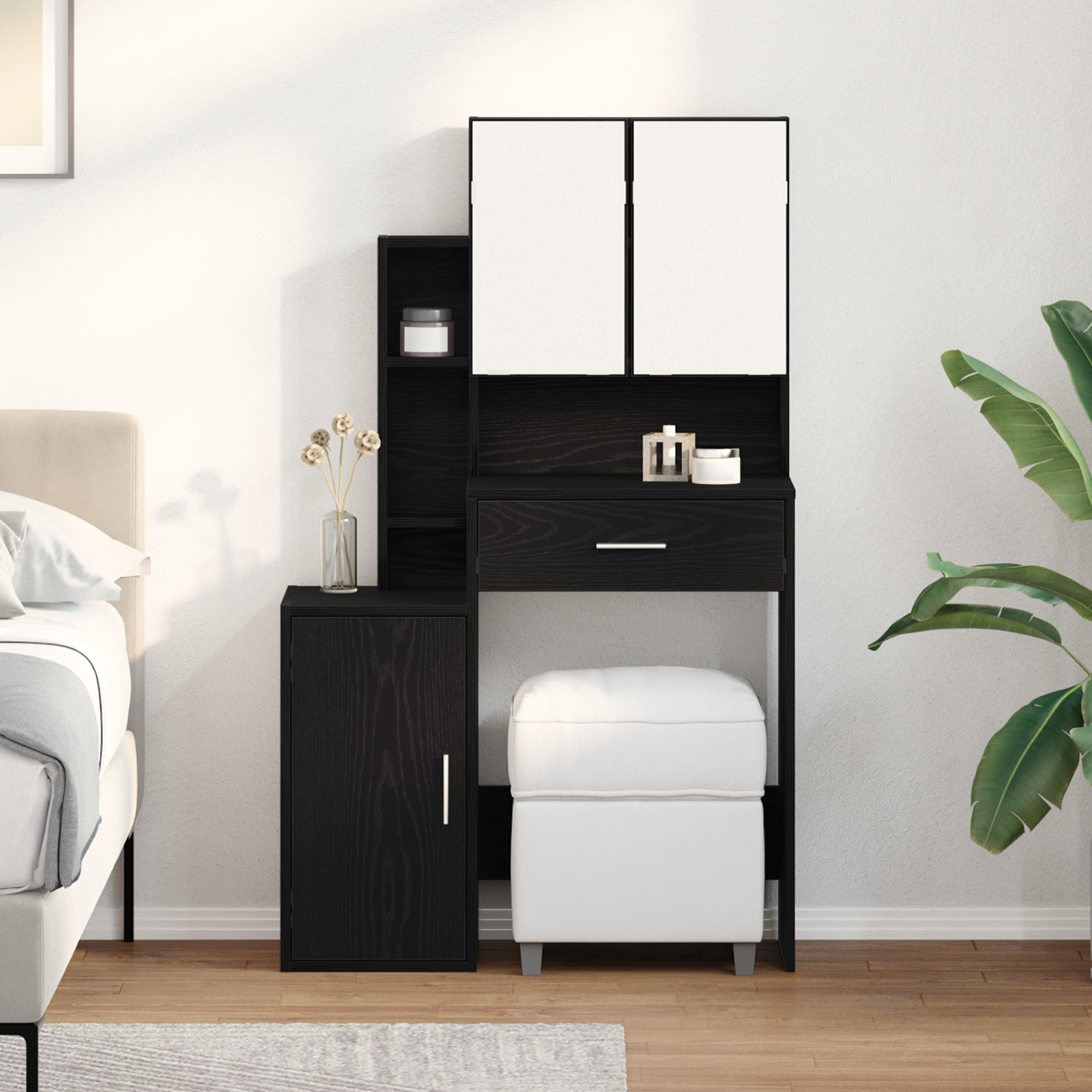Makeup Dressing Table black oak 80 x 35 x 132 cm Engineered wood