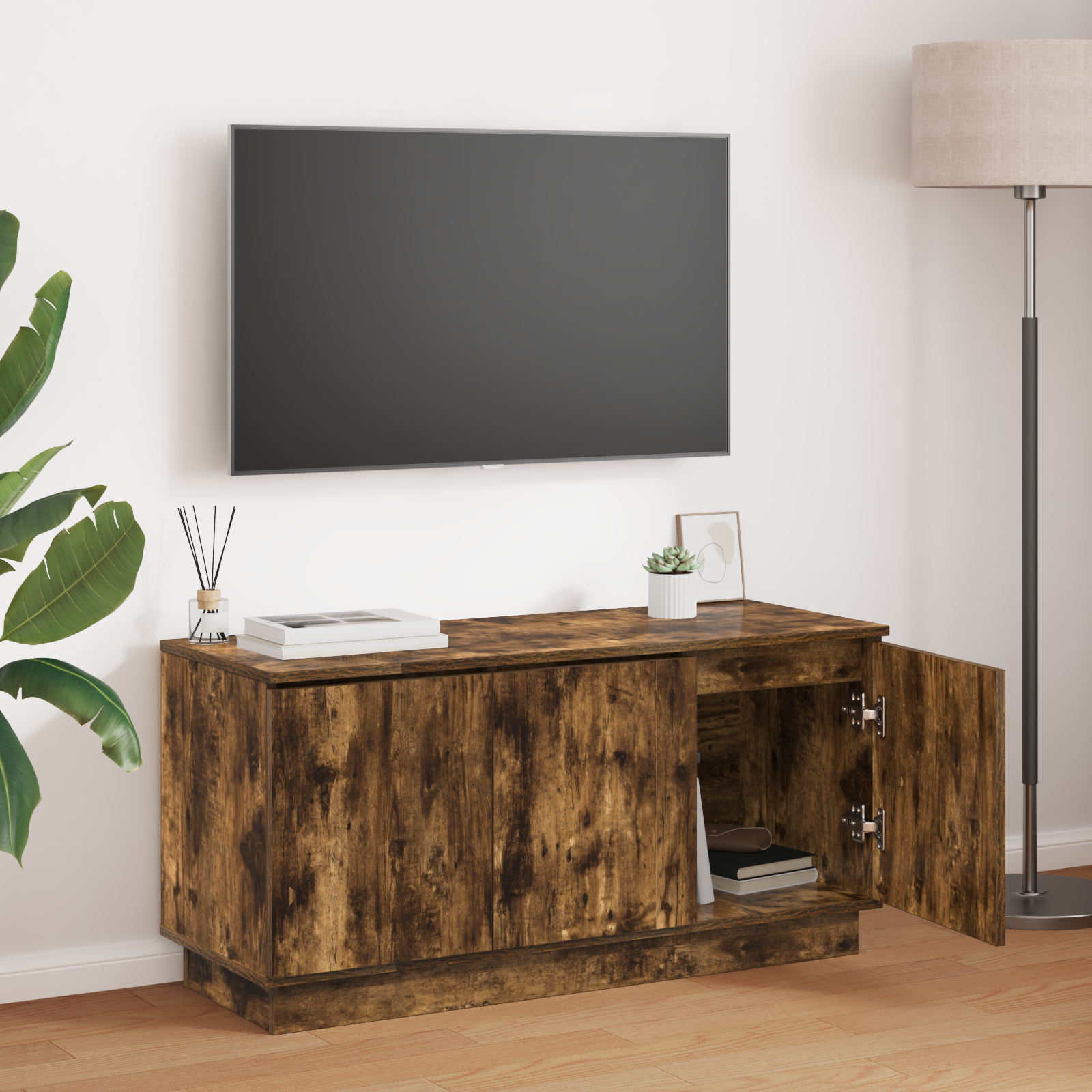 Televizoriaus staliukas su LED Dūminio ąžuolo 100 x 38 x 49 cm