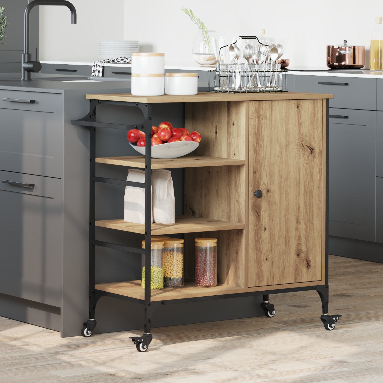 Kitchen Trolley Meistras Oak and Black