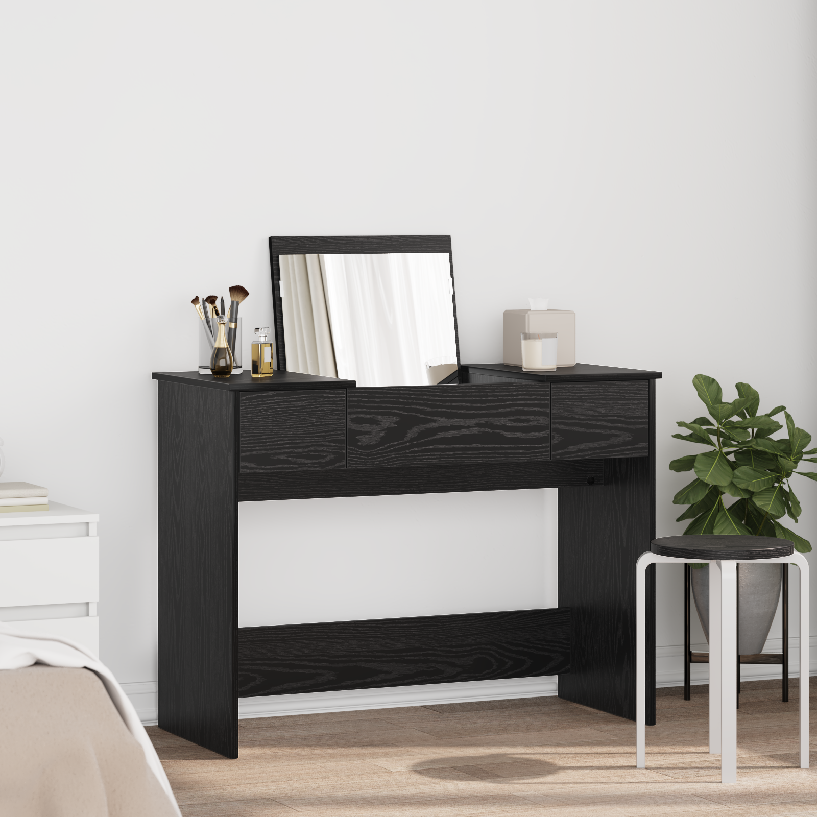 Makiažo stalas juoda ąžuolo 100 x 45 x 76 cm Apdirbta mediena