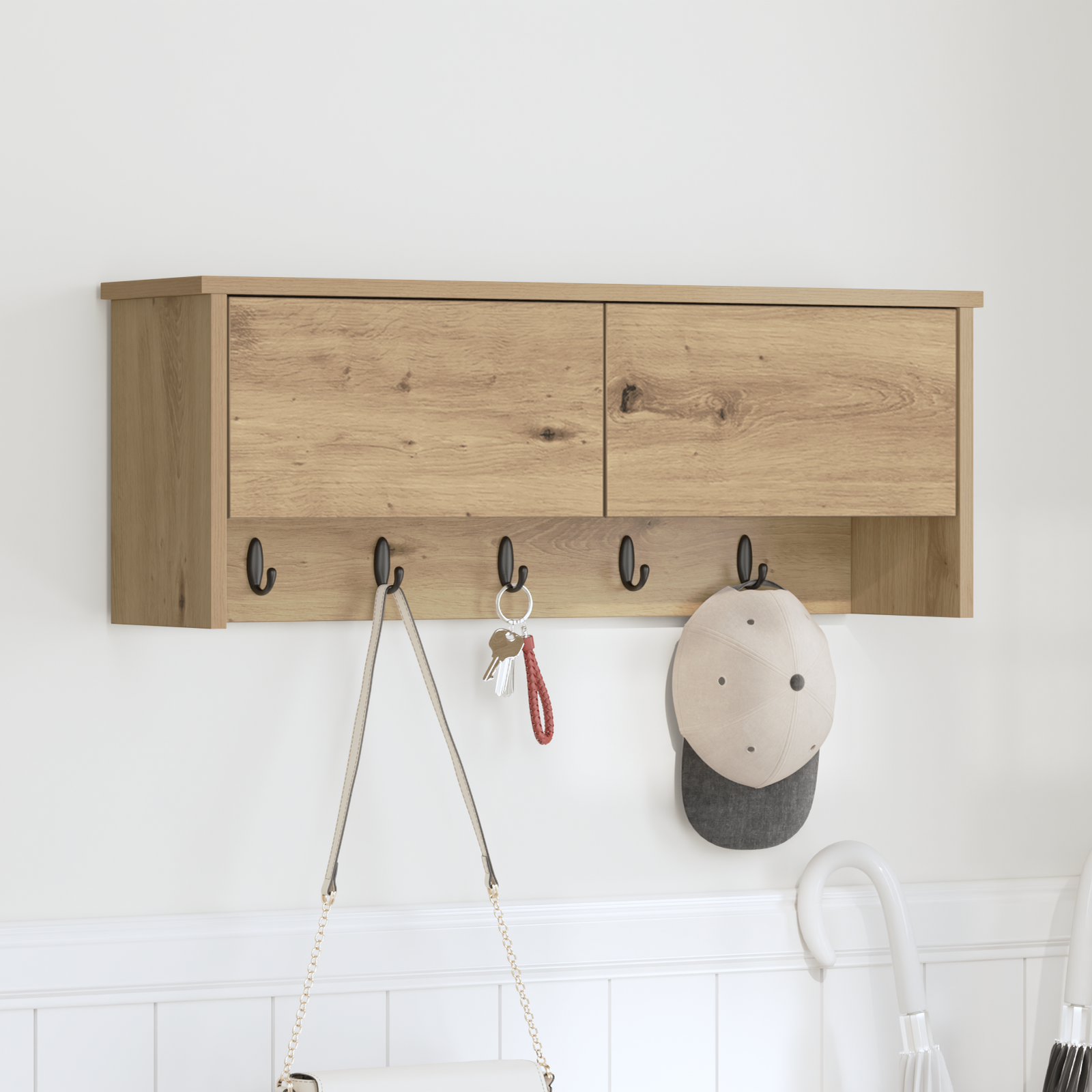 Hanging coat rack Oak Craftsman 80 x 20 x 30 cm