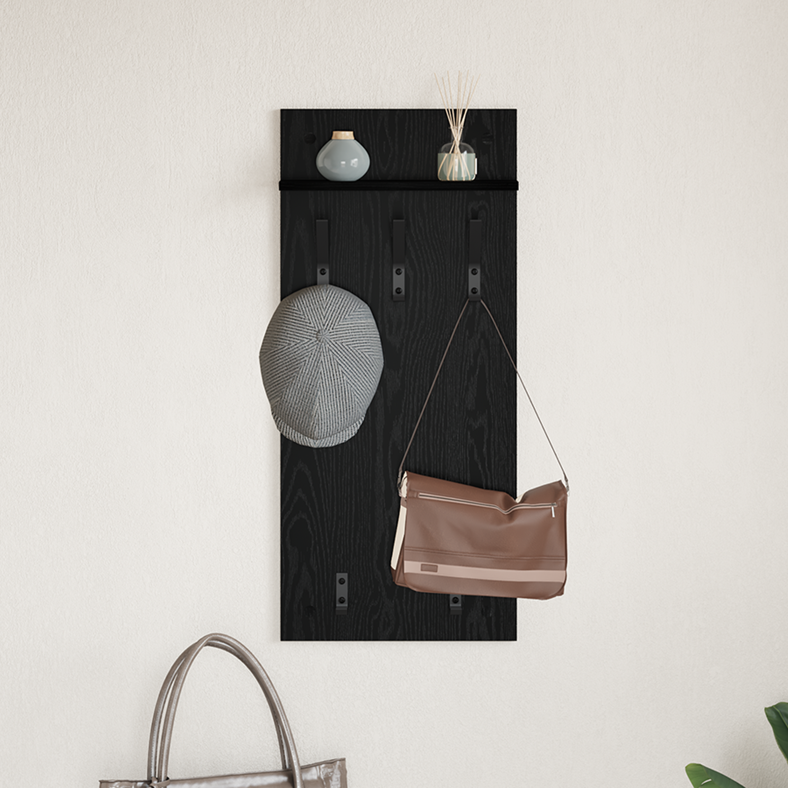 Prikabinamas paltas su lentyna Juodas ąžuolas 40 x 10 x 90 cm