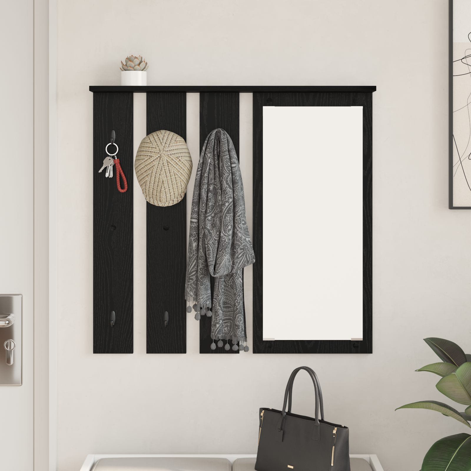 Prikabinamas paltas su lentyna juoda ąžuolo 84 x 10 x 80 cm