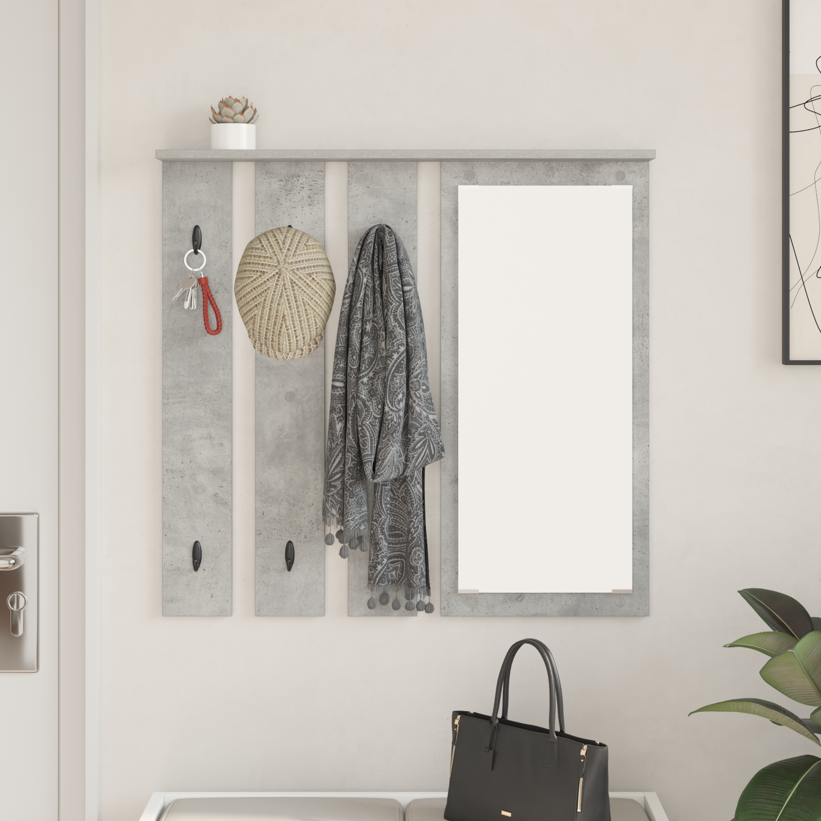 Prikabinamas paltas su lentyna Betono pilka 84 x 10 x 80 cm